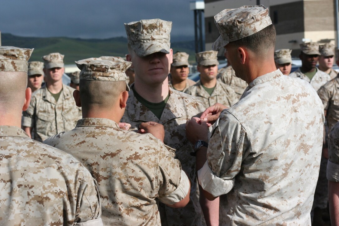 Sergeant Charles T. Barnes, Supply Headquarters and Headquarters Squadron, Marine Corps Air Station, Camp Pendleton is newly promoted.