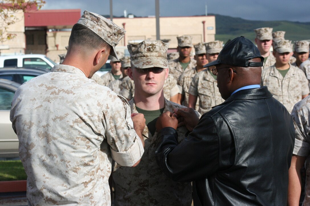 Sergeant Travis D. Brooks, ATFP Headquarters & Headquarters Squadron, Marine Corps Air Station, Camp Pendleton, CA is newly promoted.