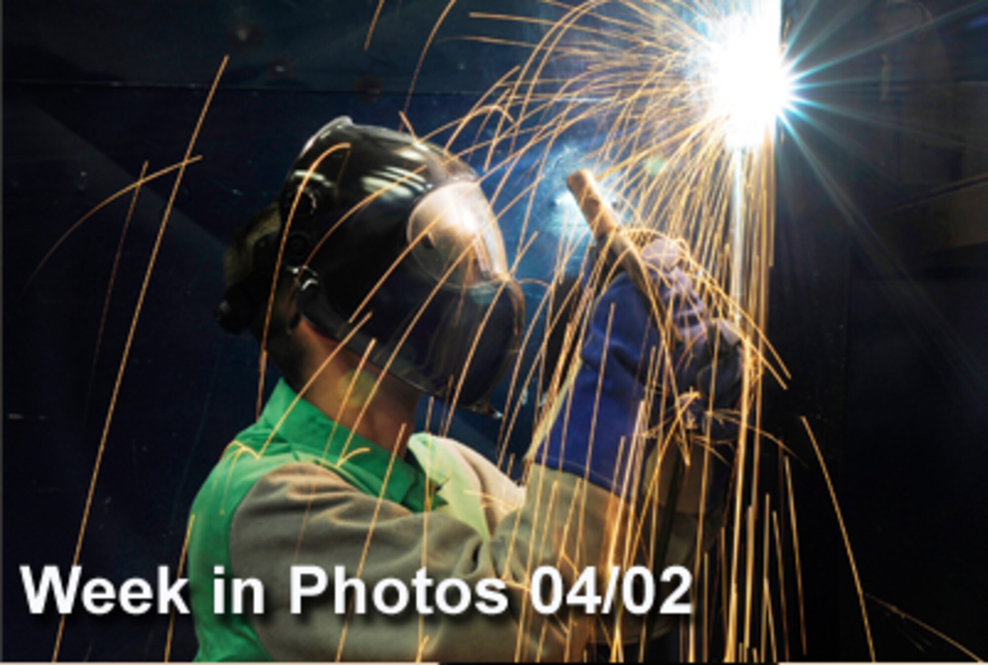 Air Force Week in Photos for April 2, 2010, highlights photos from around the Air Force. In this photo by James Bowman, Airman 1st Class James Moreland welds a vertical arc at the Aircraft Metals Technology Shop March 30, 2010, on Joint Base Charleston, S.C.  (U.S. Air Force photo illustration)
