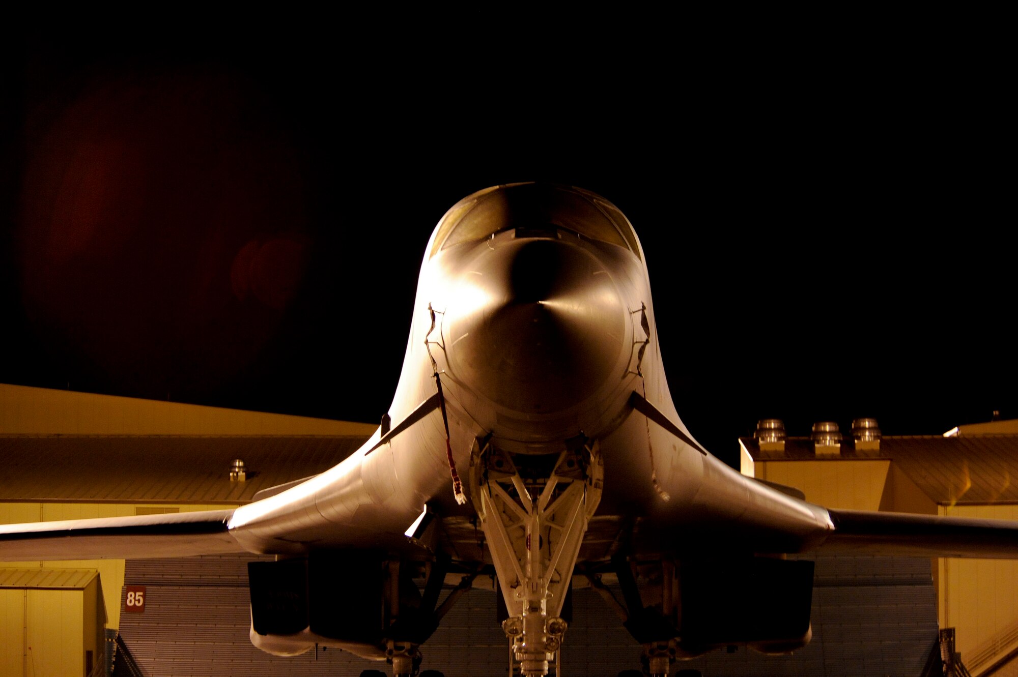 ELLSWORTH AIR FORCE BASE, S.D.--A B-1B Lancer sits on the flightline, March 31. The B-1 is a supersonic component of the Air Force's long-range bomber force. (U.S. Air Force photo/Airman 1st Class Corey Hook)