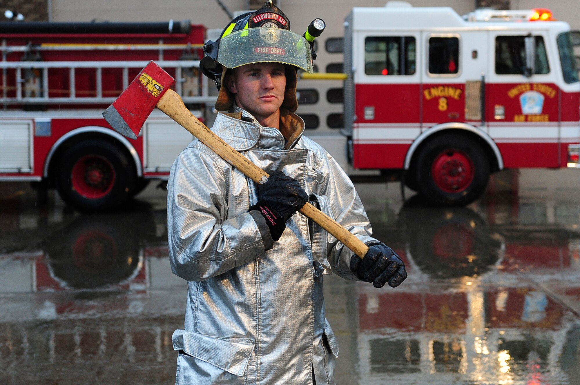 ELLSWORTH AIR FORCE BASE, S.D. - Senior Airman Cody Simpson, 28th Civil Engineer Squadron firefighter, poses for a portrait photo, April 1. Airman Simpson was selected as the 2009 12th Air Force Outstanding Performer of the Year, Airman category. (U.S. Air Force Photo/Airman 1st Class Joshua J. Seybert)