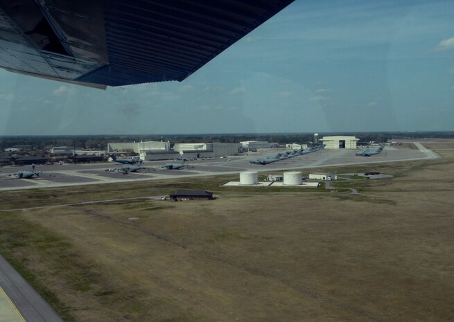 The flightline of Joint Base Charleston, S.C., fades away as a Cessna-172 piloted by U.S. Air Force Staff Sgt. Jared Lambert takes off March 25, 2010. The flight was one of the few remaining flights Sergeant Lambert has to complete before earning his commercial pilot license. Sergeant Lambert learned the basics about flying from his father and already has his private pilots license. He said he enjoys everything about being in the air and the freedom of flight. Sergeant Lambert is a loadmaster with the 437th Operations Support Squadron. (U.S. Air Force photo/Airman 1st Class Lauren Main)