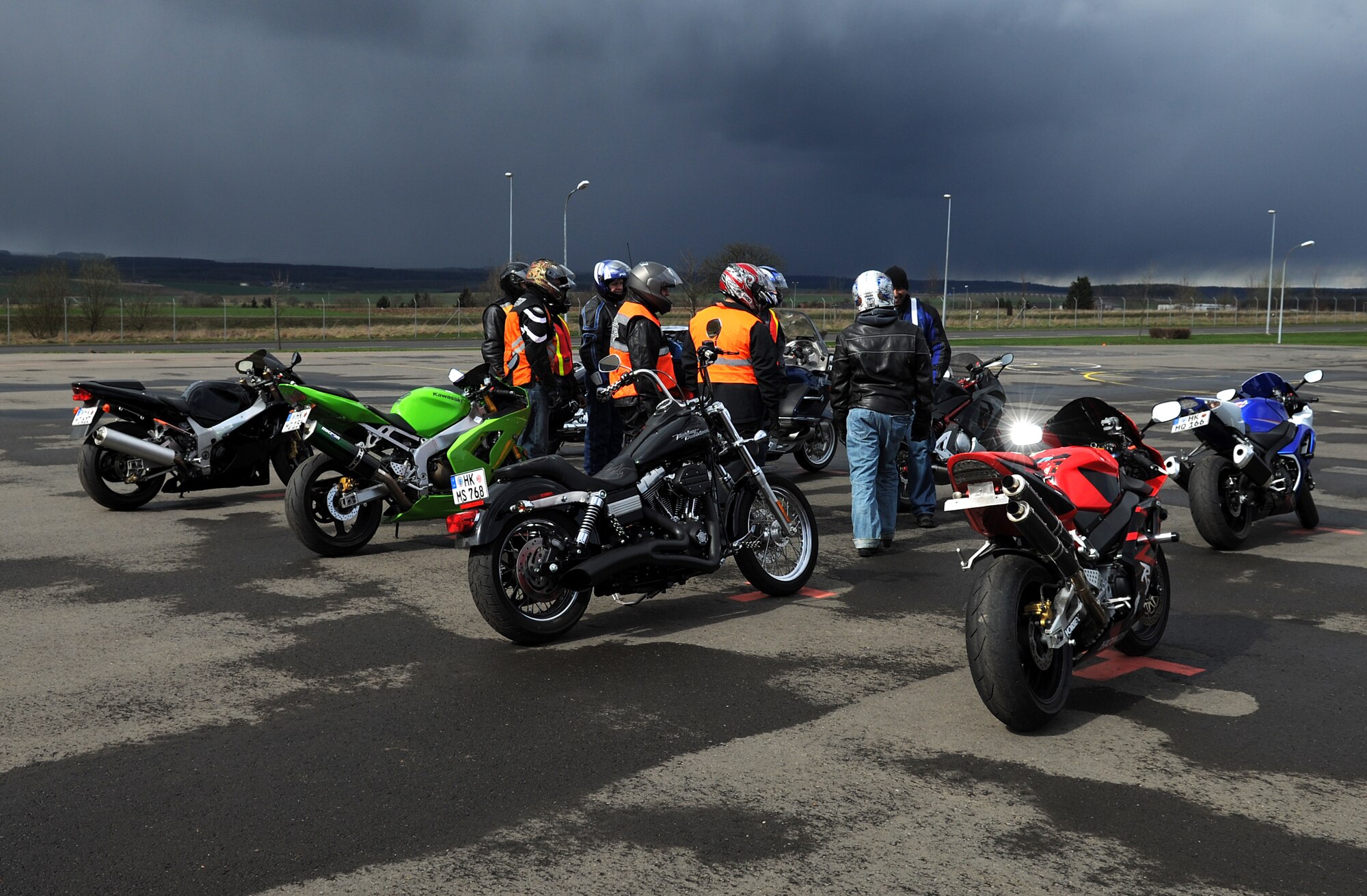 SPANGDAHLEM AIR BASE, Germany – Staff Sgt. Viktor Hancock, 52nd Logistics Readiness Squadron, explains the next obstacle course for riders during a motorcycle safety course April 1. The course is taught by certified instructors from the Motorcycle Safety Foundation. (U.S. Air Force photo/Senior Airman Nathanael Callon)