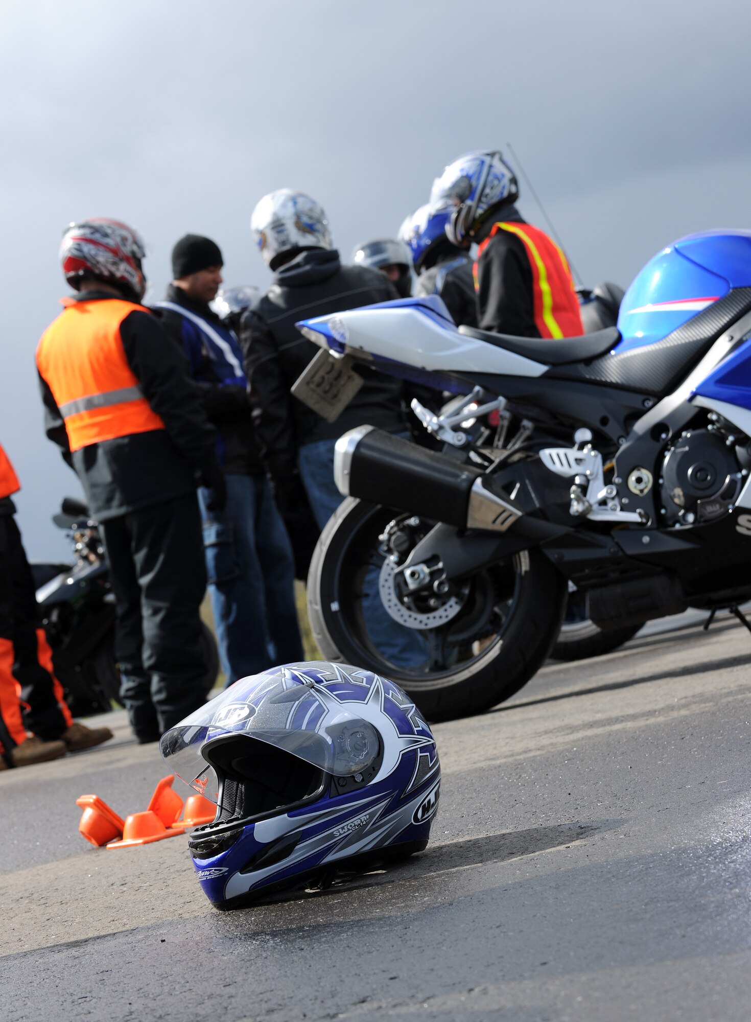SPANGDAHLEM AIR BASE, Germany – Staff Sgt. Viktor Hancock, 52nd Logistics Readiness Squadron, explains the next obstacle course for riders during a motorcycle safety course April 1. The course is taught by certified instructors from the Motorcycle Safety Foundation. (U.S. Air Force photo/Senior Airman Nathanael Callon)