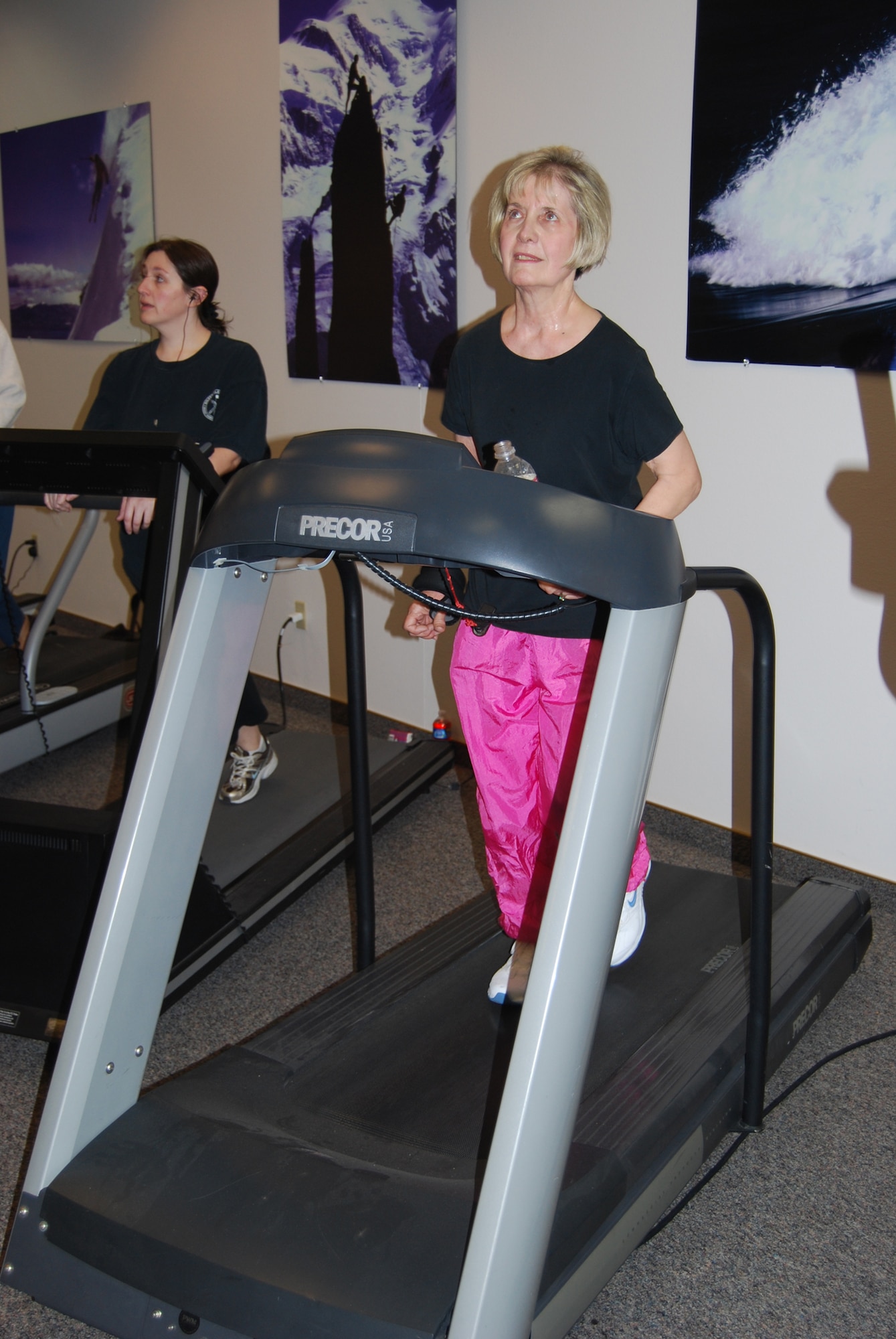 Vickie Christman enjoys a morning workout at the Health and Wellness Center March 30. The HAWC offers a full variety of exercise machines and equipment for those who prefer to work out in a more personal environment.(U.S. Air Force photo/Airman 1st Class Kristina Overton)