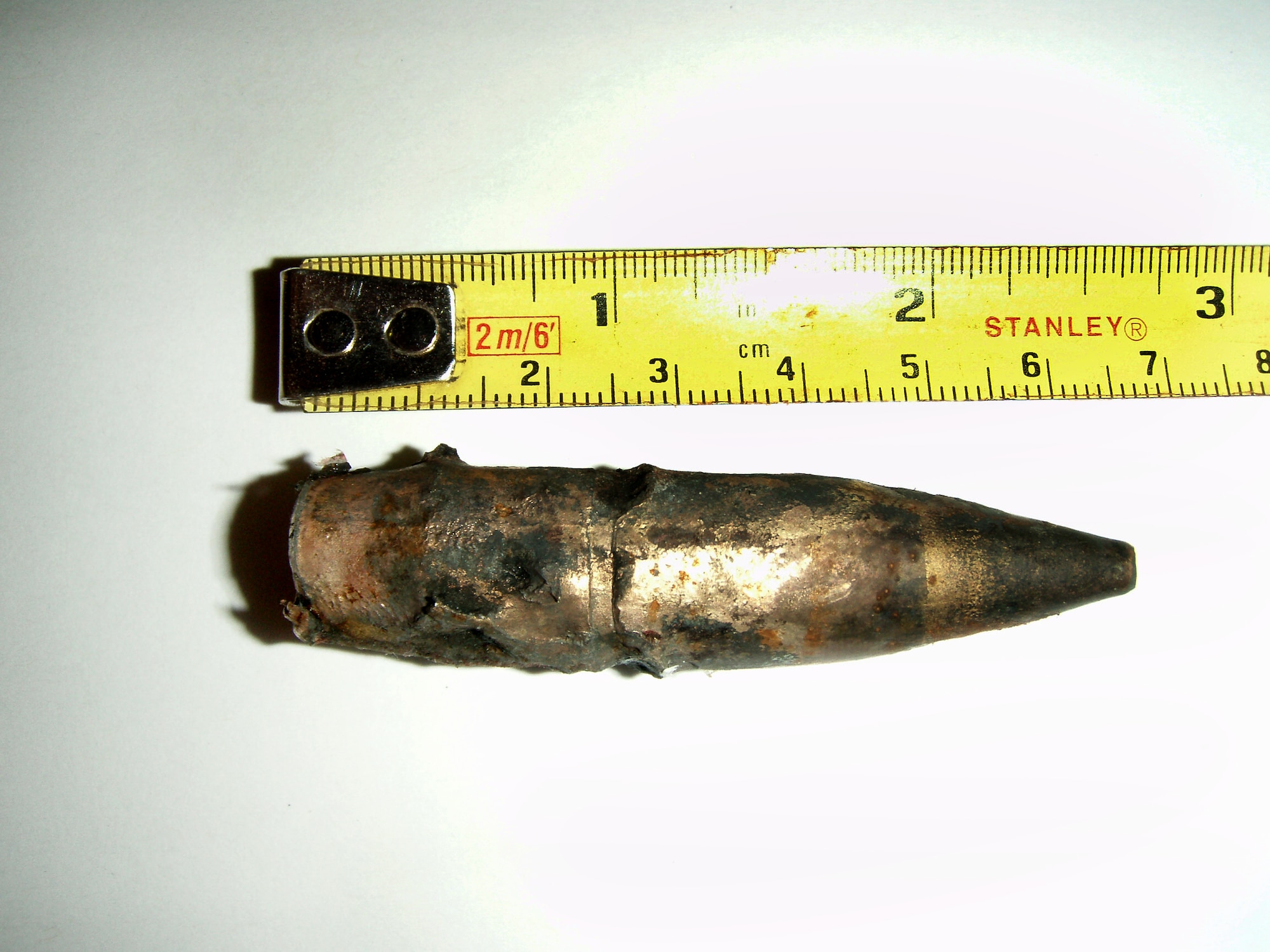 This 14.5 mm high explosive incendiary round was removed from the scalp of an Afghan National Army soldier March 18, 2010, at the Craig Joint Theater Hospital, Bagram Airfield, Afghanistan.The injury was sustained during an improvised explosive device attack. (Courtesy photo)