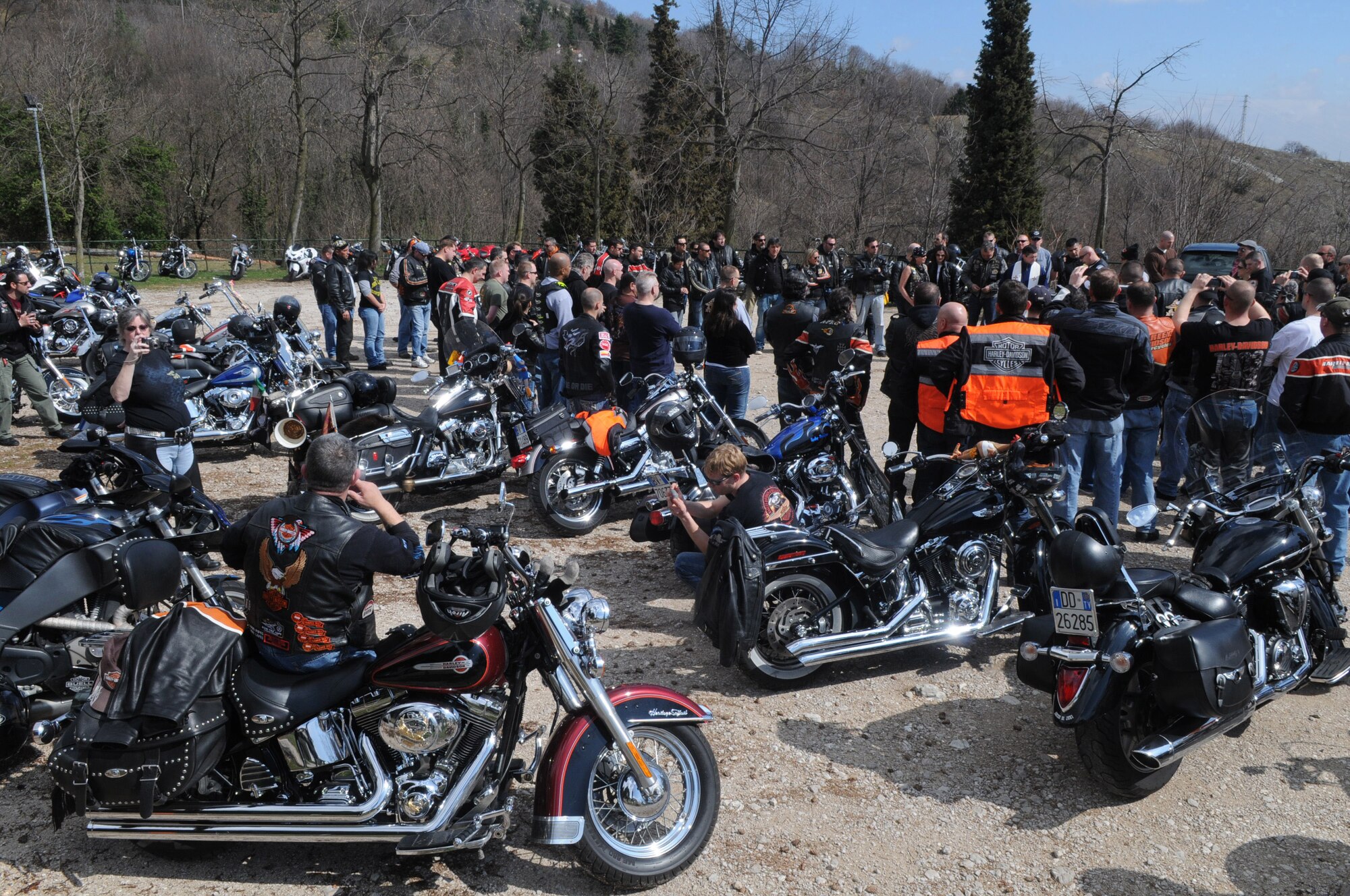One hundred fifth teen motorcyclists gathered for the 18th annual blessing of the bikes ceremony at Moudonna del Monte -"Holy Lady of the Mountain" Church on March 27. There were approximately 85 bikes in attendance in the range of Harley Davidson, street and a few dirt bikes. (U.S. Air Force Photo/Staff Sgt. MercedesKimble L. Crossland)