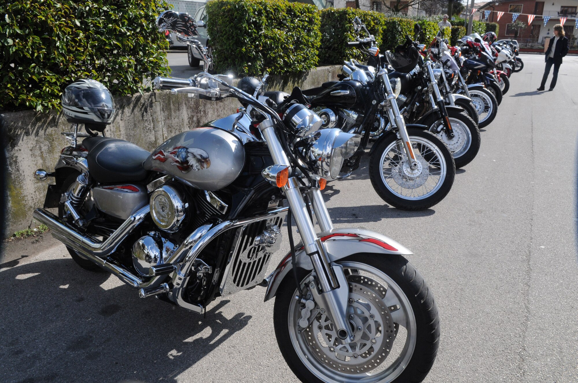 American and Italian motorcycle riders from Aviano ride to the Mouchonna del Monte-"Holy Lady of the Mountain" Church for the 18th annual bike blessing. Eighty five motorcycles and 115 riders attended the ceremony. (U.S. Air Force Photo/Staff Sgt. MercedesKimble L. Crossland)