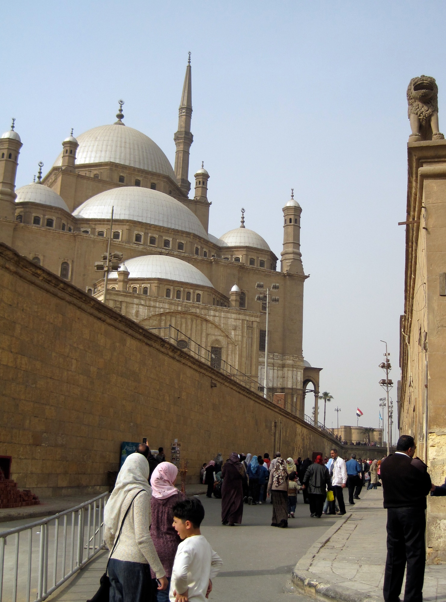 The Mosque of Muhammad Ali, regarded as the founder of modern Egypt, is visible from the outside walls of the Citadel of Cairo, Egypt. The Mosque of Muhammad Ali is located inside the Citadel of Cairo Egypt. The famous citadel was built between 1176 and 1183 A.D. to protect people and the territory from the Crusaders. The Mosque was built in 1830 and 1848 in memory of Tusun Pasha, Muhammad Ali’s oldest son. The Citadel is a popular tourist spot because of its great history, fantastic architecture and view of the city. (U.S. Air Force photo/Senior Airman Sara Csurilla)