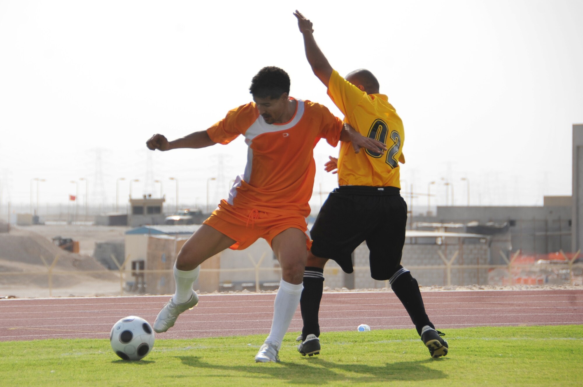 Host-nation and U.S. servicemembers competed in a high-speed game of soccer at a non-disclosed Southwest Asia location, Apr. 1, 2010. (U.S. Air Force photo by Tech. Sgt. Michelle Larche)