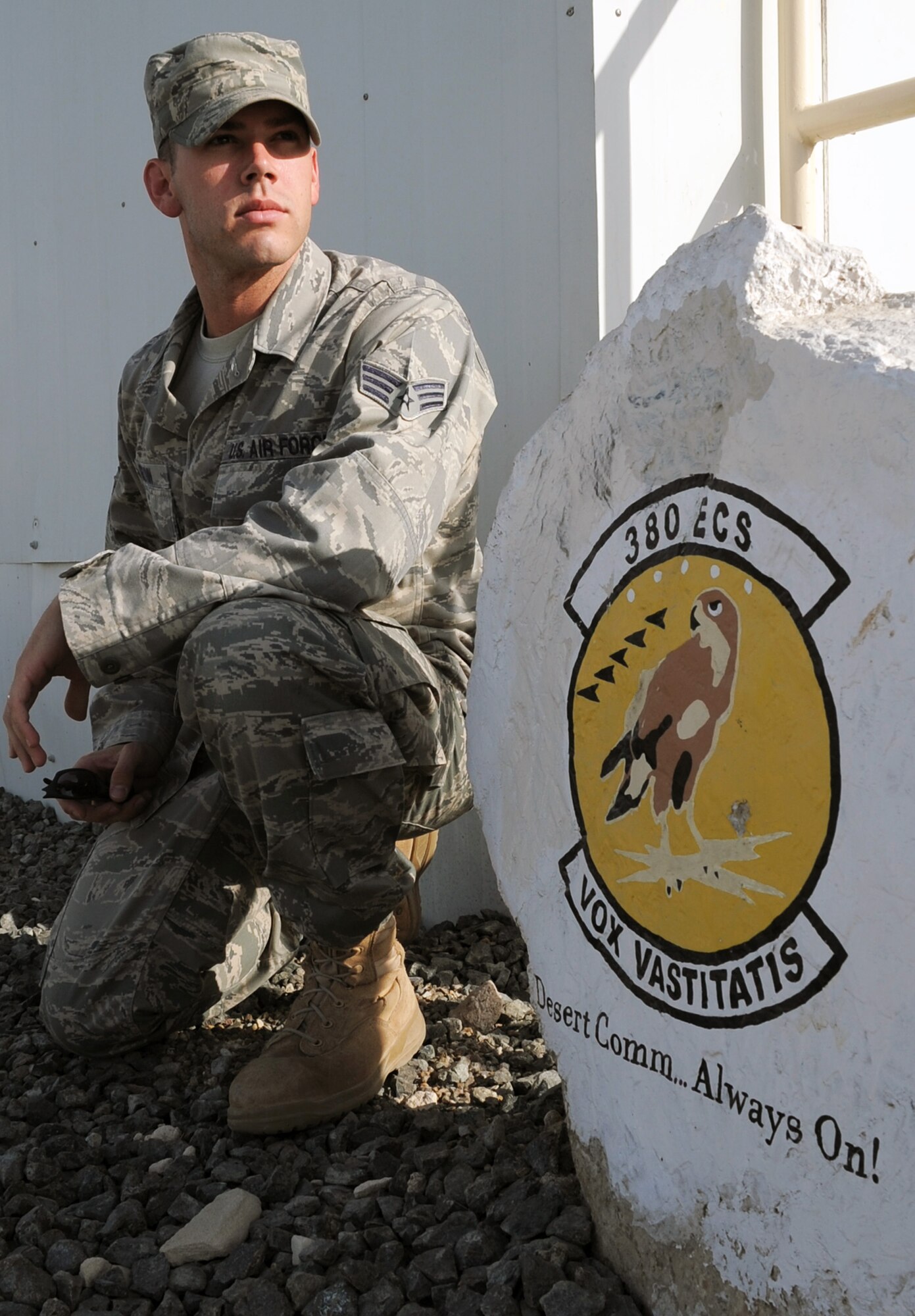 Senior Airman Matthew Glynn is a client systems journeyman with the 380th Expeditionary Communications Squadron at a non-disclosed base in Southwest Asia. Here he is pictured on April 5, 2010. According to his official Air Force job description, client systems personnel are the Air Force computer networking specialists. When they are deployed, they sustain, troubleshoot and repair standard voice, data, video network and cryptographic client devices. Airman Glynn is deployed from the 92nd Communications Squadron at Fairchild Air Force Base, Wash., and his hometown is Larose, La. (U.S. Air Force Photo/Master Sgt. Scott T. Sturkol/Released)