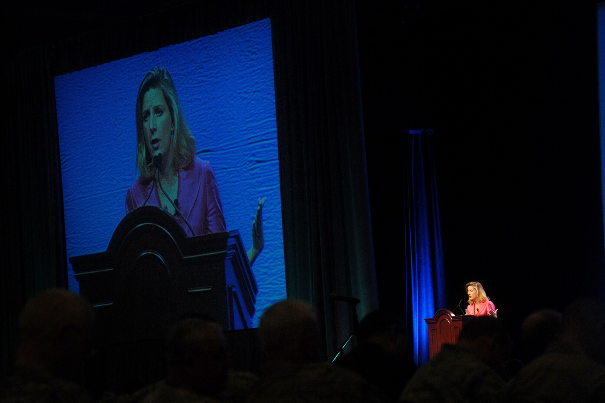 Christine Wormuth, principal deputy assistant secretary of defense for homeland defense and Americas' security affairs, addresses attendees of the National Guard Bureau's Domestic Operations Workshop held in the Washington, D.C., area, Tuesday, March 23, 2010. Wormuth spoke on changes to the structure of CBRNE response forces and the Guard's role in the new organization of forces. (U.S. Army photo by Sgt. 1st Class Jon
Soucy)(Released)