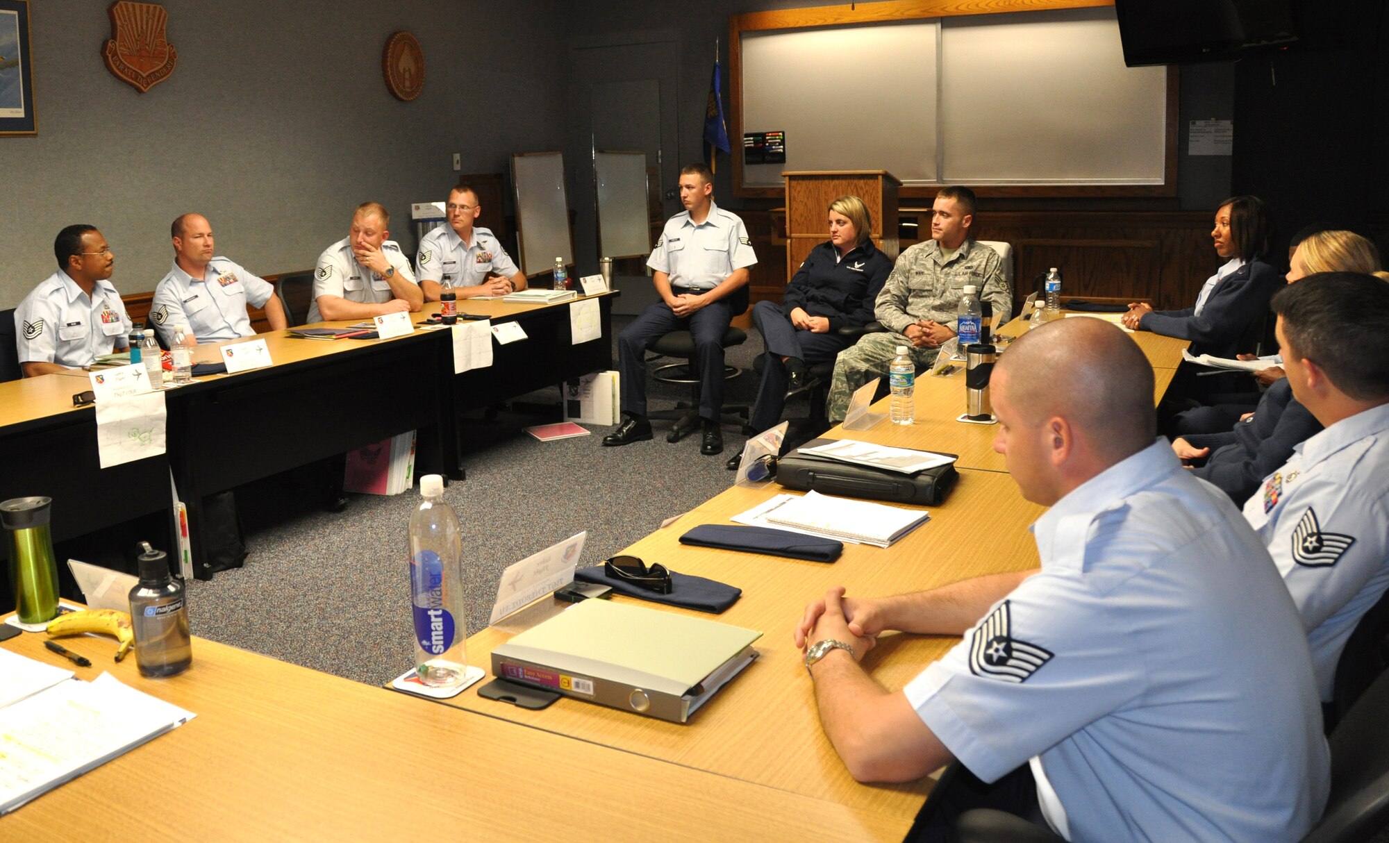 The Airey NCO Academy hosts the Airmen's Panel April 5 for students to gain feedback from Airmen. (U.S. Air Force photo by Senior Airman Veronica McMahon) 