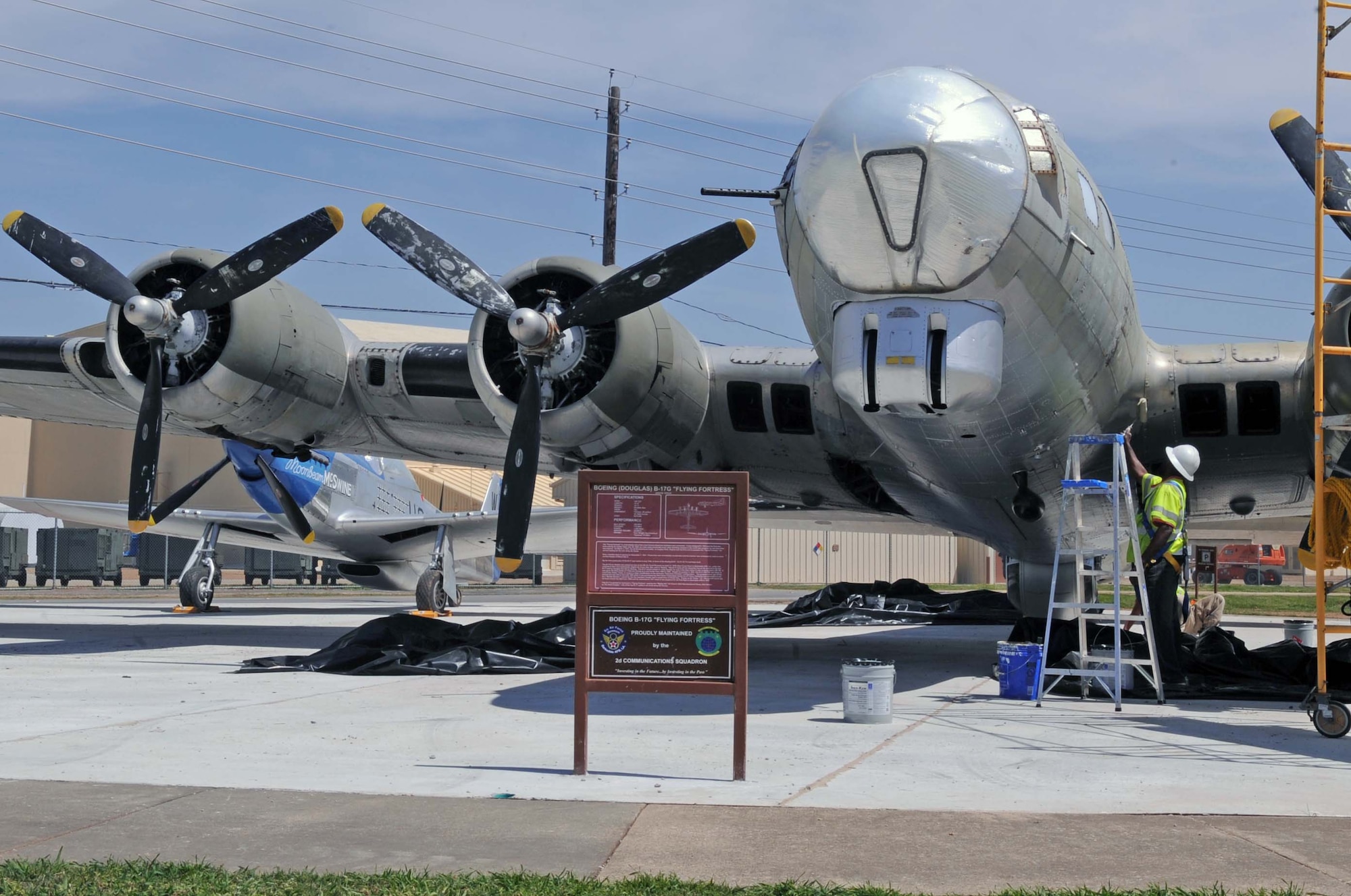 BARKSDALE AIR FORCE BASE, La. -- This B-17G static display sits at the Eighth Air Force Museum, which honors Maj. Gen. Lewis E. Lyle and the contributions he made. Barksdale Airmen, volunteers and contractors are in the process of restoring the B-17 and painting it to resemble one that was flown by General Lyle on a bombing mission during World War II. (U.S. Air Force photo by Staff Sgt. John Gordinier)