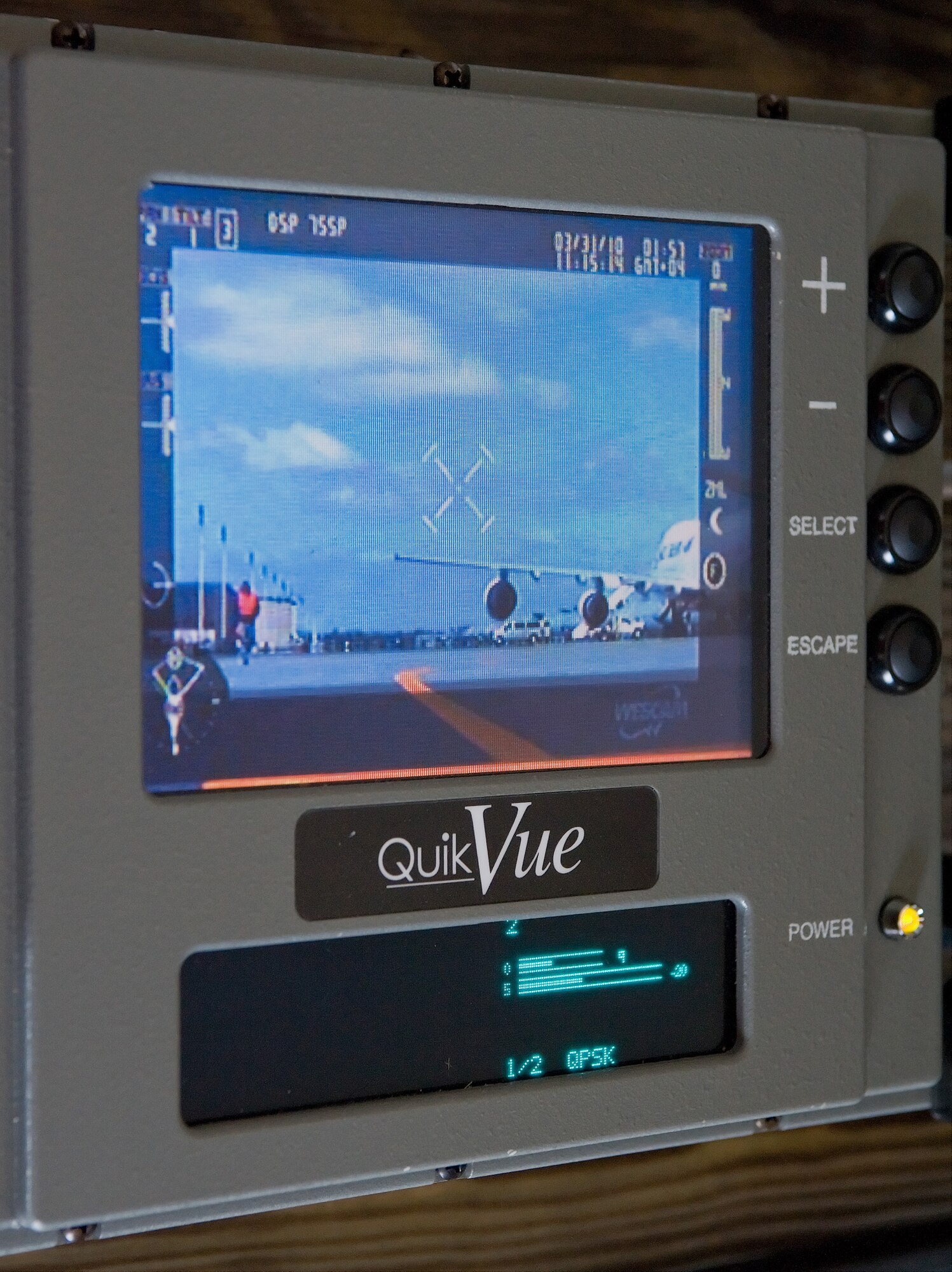 The terminal for the wireless video uplink feed that is attached to Delaware State Police Department helicopters was used to help hunt for a broken heat plant line March 31. The 436th Civil Engineer Squadron utilized the technology in its search for potential sites of the leak. (U.S. Air Force photo/ Roland Balik)