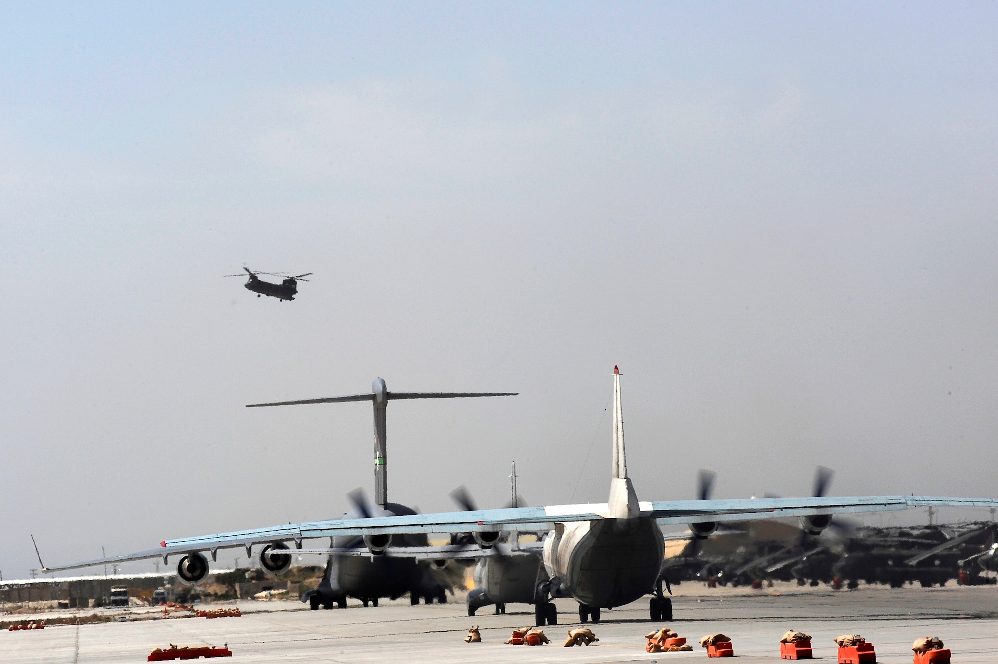 Aircraft wait to take off at Bagram Airfield, Afghanistan, April 6, 2010. (U.S. Air Force photo by/ Tech. Sgt. Jeromy K. Cross/released)