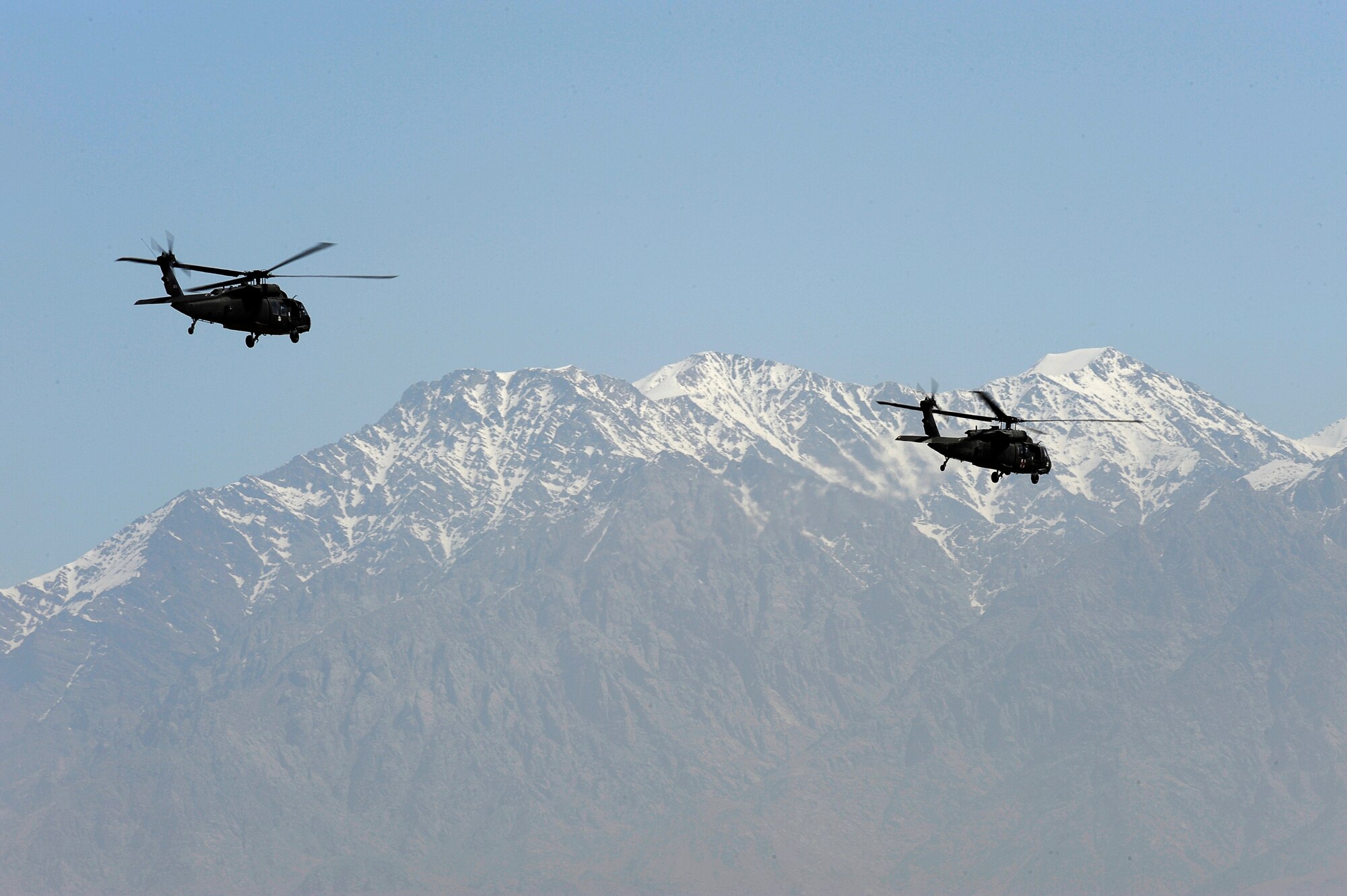 UH-60 Blackhawks takes off at Bagram Airfield, Afghanistan, April 6, 2010. (U.S. Air Force photo by/ Tech. Sgt. Jeromy K. Cross/released)