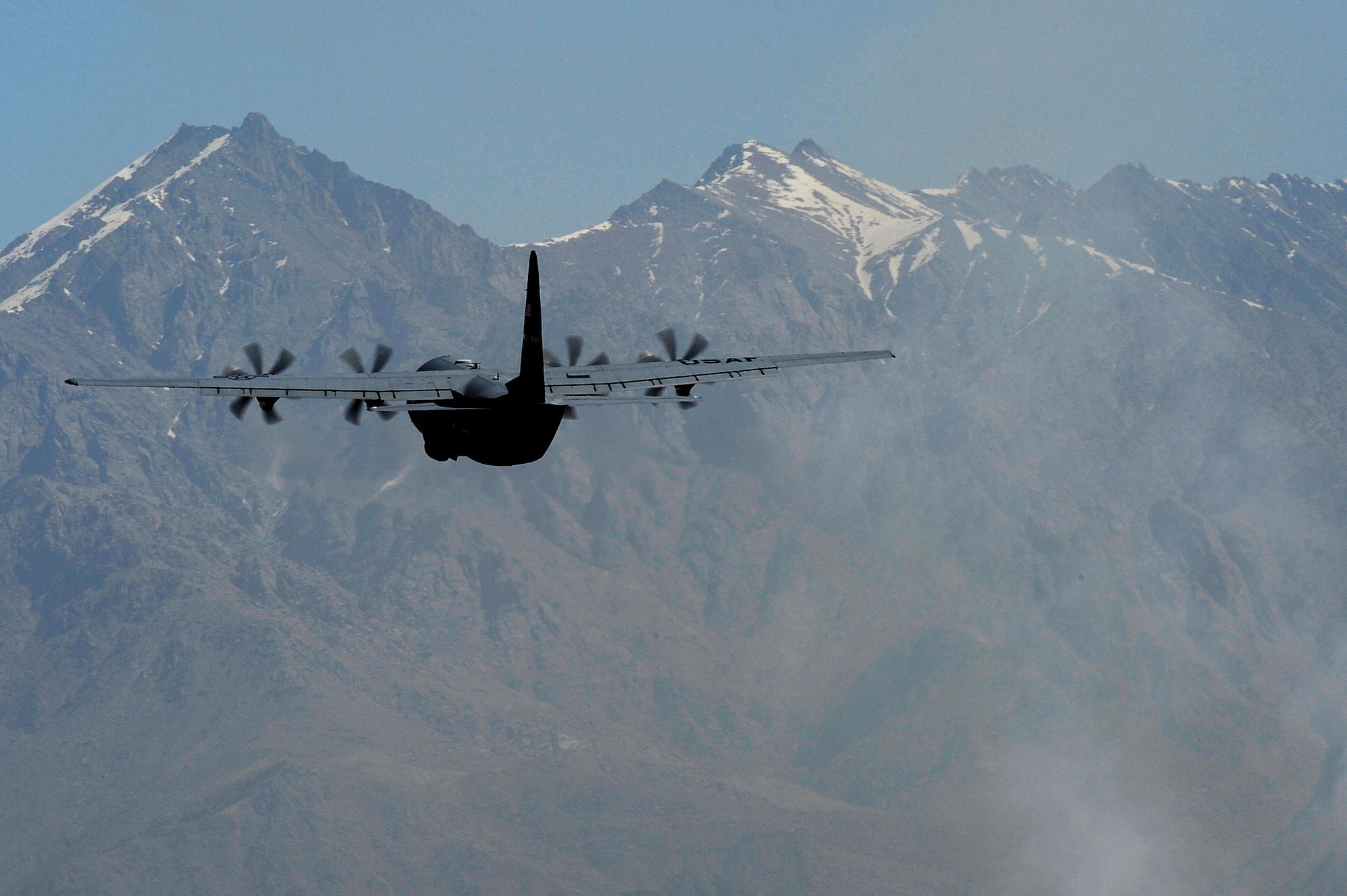 A C-130 takes off at Bagram Airfield, Afghanistan, April 6, 2010. (U.S. Air Force photo by/ Tech. Sgt. Jeromy K. Cross/released)