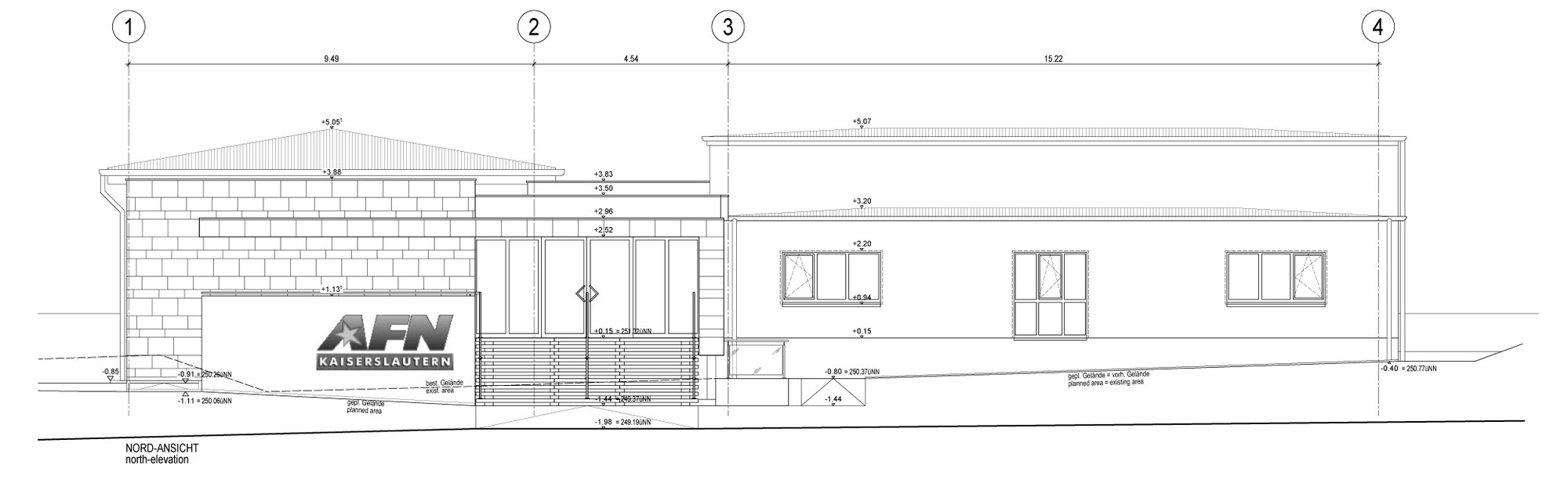 The new American Forces Network-Kaiserslautern building facade. The building is going through a major renovation that will include two brand-new radio studios and a new reception lobby, as well as handicap access. The project is scheduled to take nine months. (Courtesy graphic)