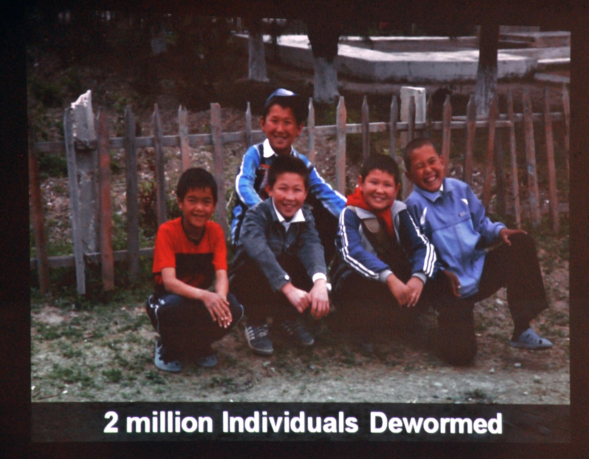 A slide shows two million individuals have been de-wormed so far in Russia, Azerbaijan, Georgia, Armenia, and Kyrgyzstan, at a conference in Bishkek, Kyrgyzstan, on mass de-worming April 2, 2010. In the coming year, the U.S. government and Transit Center at Manas will contribute to the de-worming project in order to reach the entire nation and successfully eradicate parasitic disease. (U.S. Air Force photo/ Staff Sgt. Carolyn Viss)  