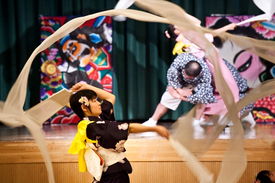 MISAWA AIR BASE, Japan -- A dancer with the Towada Hanasuzukai performs a traditional Japanese dance during the 23rd Annual Japan Day at the Collocated Club April 3. The stage performances gave Americans stationed at Misawa Air Base a chance to see Japanese heritage and culture. (U.S. Air Force photo/Staff Sgt. Samuel Morse)