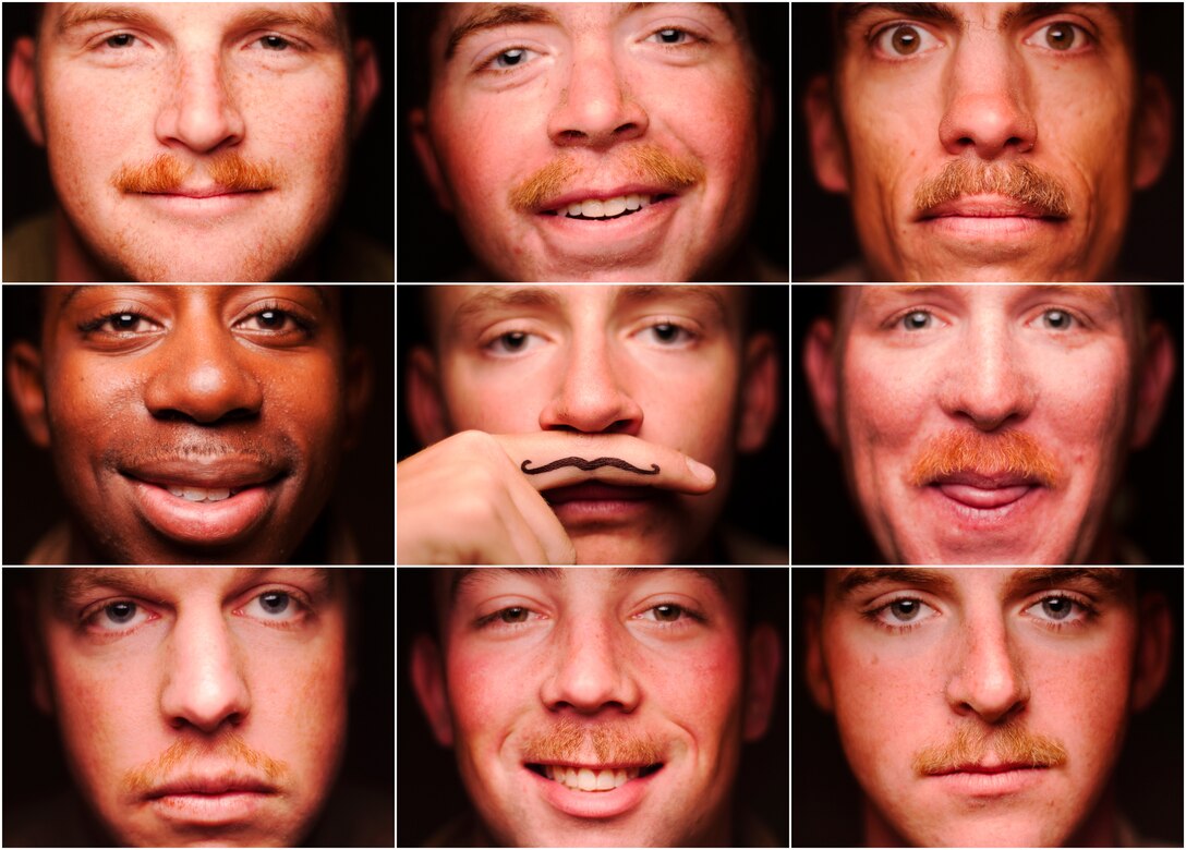 It’s rarely pretty. It’s often not in regulation. And it’s a hassle to maintain, but the CAX Stache is a constant of pre-deployment training at Marine Corps Air Ground Combat Center Twentynine Palms, Calif. (Left to right, top to bottom) Capt. Roy (Geico) Haskins, Lance Cpl. Jason M. Terrill, Capt. Luke Pernotto, Cpl. Erek S. Sharp, Pfc. Daniel L. Lohmann, Cpl. Ryan Guedry, Lance Cpl. Warren Truehaft, Pfc. Kevin C. Vaughn, Lance Cpl. Brent J. Ford.