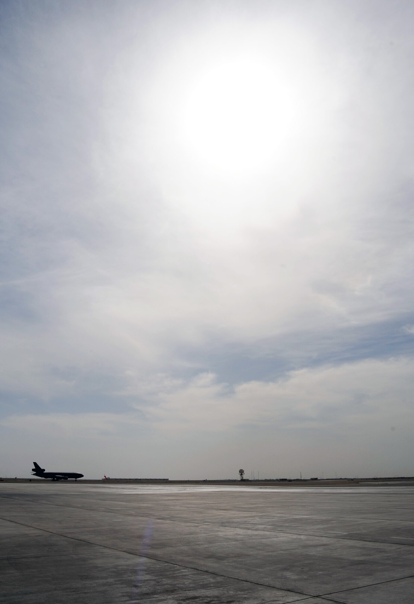 A KC-10 Extender from the 908th Expeditionary Air Refueling Squadron takes off for a combat air mission in the U.S. Central Command area of responsibility during operations at a non-disclosed base in Southwest Asia on April 5, 2010. The KC-10s deployed to Southwest Asia with the 908th EARS and the 380th Air Expeditionary Wing are from Joint Base McGuire-Dix-Lakehurst, N.J., and Travis Air Force Base, Calif. The KC-10 is the Air Force's largest tanker and in 2009, aircraft assigned to the 908th EARS flew more than 4,700 combat missions offloading more than 422 million pounds of fuel to more than 31,400 aircraft. (U.S. Air Force Photo/Master Sgt. Scott T. Sturkol/Released)