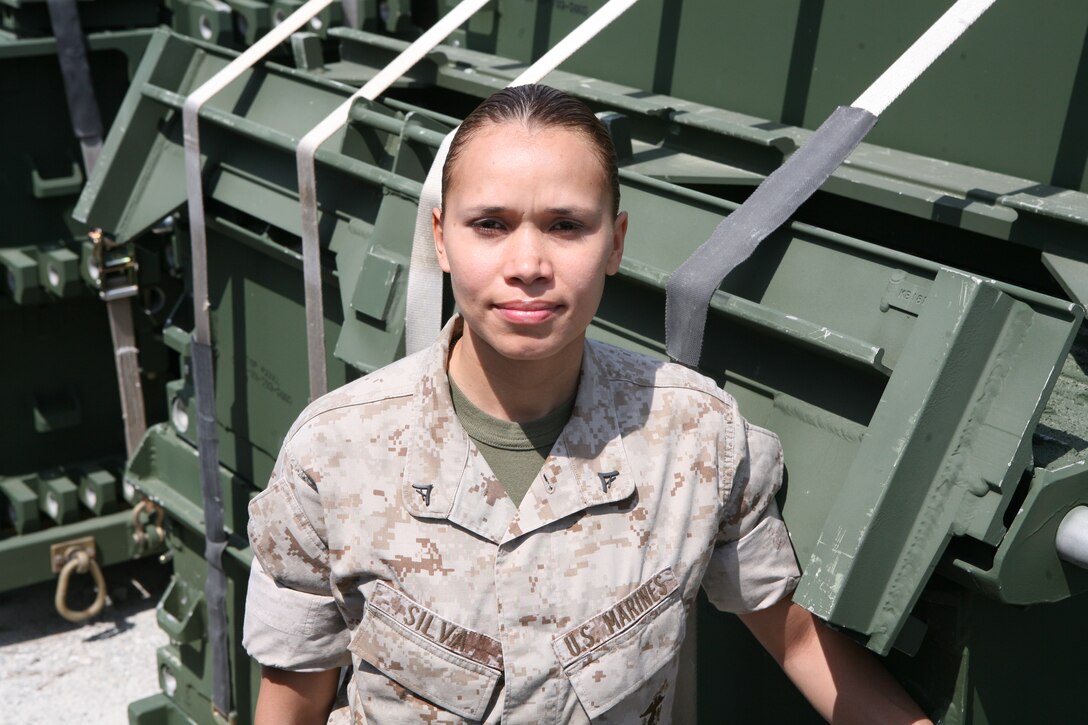 Lance Cpl. Soraya Silva, a combat engineer with 8th Engineer Support Battalion, Combat Logistics Regiment 25, 2nd Marine Logistics Group, stands in the Bridge Company's compound aboard Camp Lejeune, N.C., April 8, 2010.   Silva was selected as Marine of the Quarter for the 1st quarter of fiscal year 2010, for her battalion, regiment and the 2nd MLG.