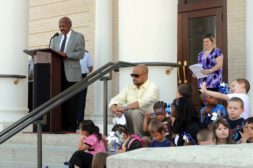 GOLDSBORO, N.C. -- Mayor Alphonzo King of Goldsboro speaks during Child Abuse Prevention Month proclamation ceremony at City Hall in downtown Goldsboro, April 6, 2010.  During his speech, Mayor King authorized the posting of the Child Abuse Prevention Month flag at City Hall.  (U.S. Air Force photo/Master Sgt. Brandt Smith)