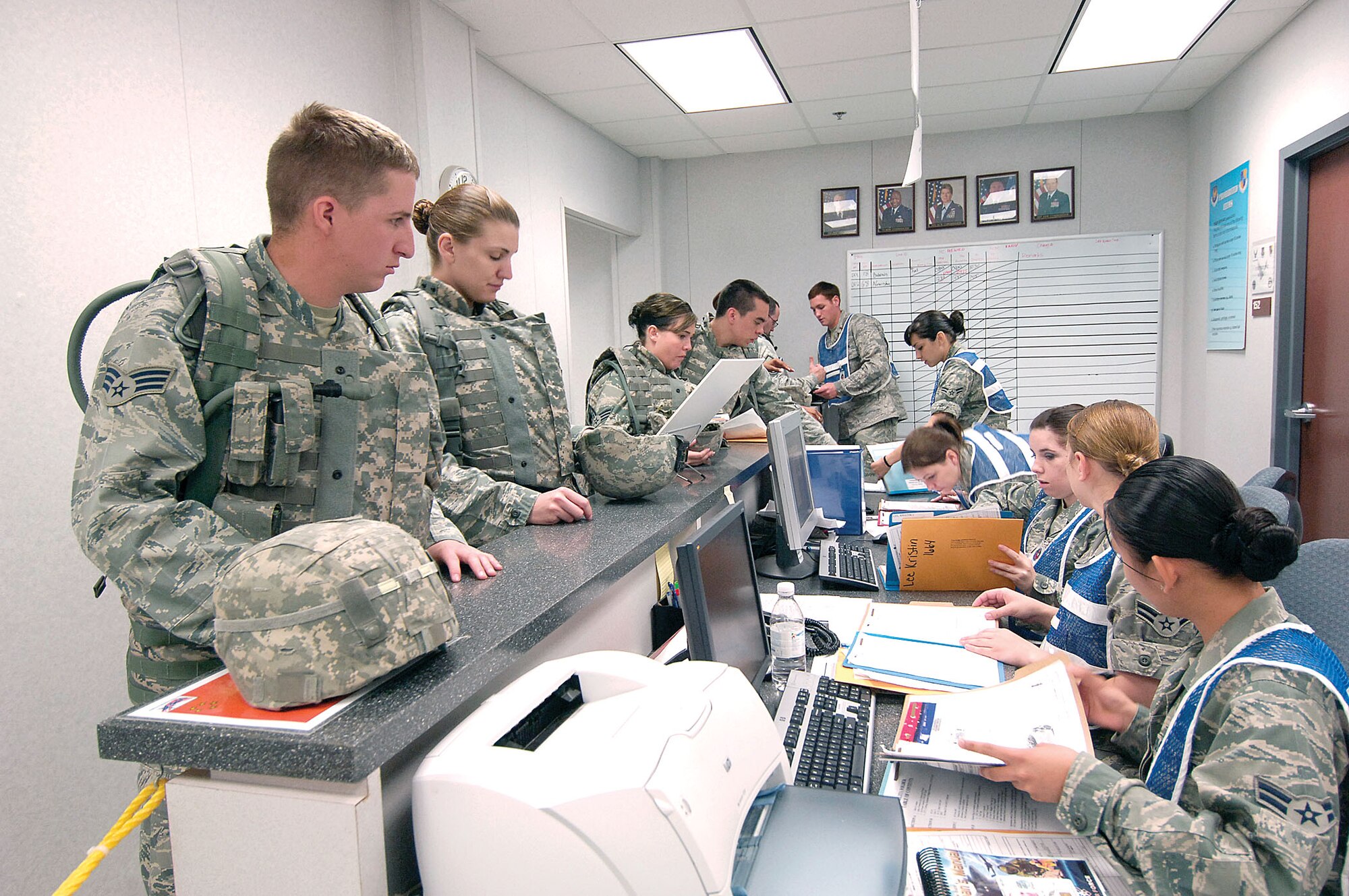 The 72nd Air Base?Wing conducted an exercise this week while at the same time processing Airmen for real-world deployments. A group of 72nd Security Forces Airmen process through the deployment line on their way to Southwest Asia. 