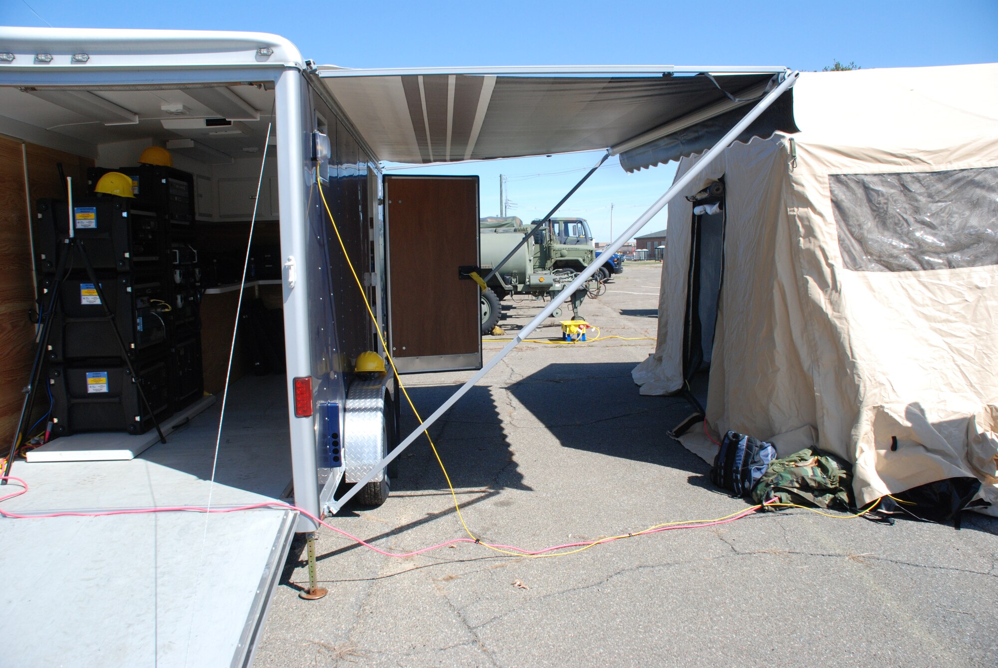 Members of the 439th Communications Squadron conduct an exercise with the Joint Incident Site Communications Capability system on Thursday, April 1. Westover is the first Air Force Reserve Command base to receive the JISCC 