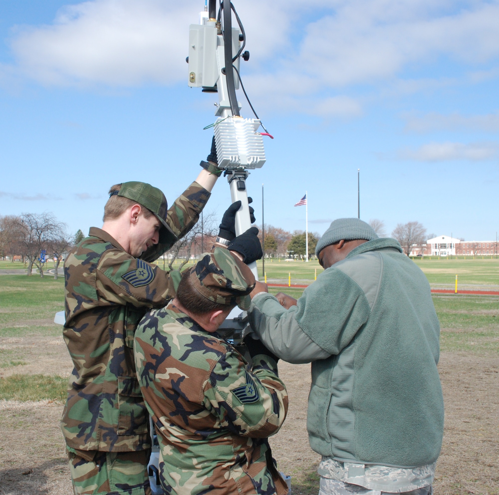 Members of the 439th Communications Squadron conduct an exercise with the Joint Incident Site Communications Capability system on Thursday, April 1. Westover is the first Air Force Reserve Command base to receive the JISCC 