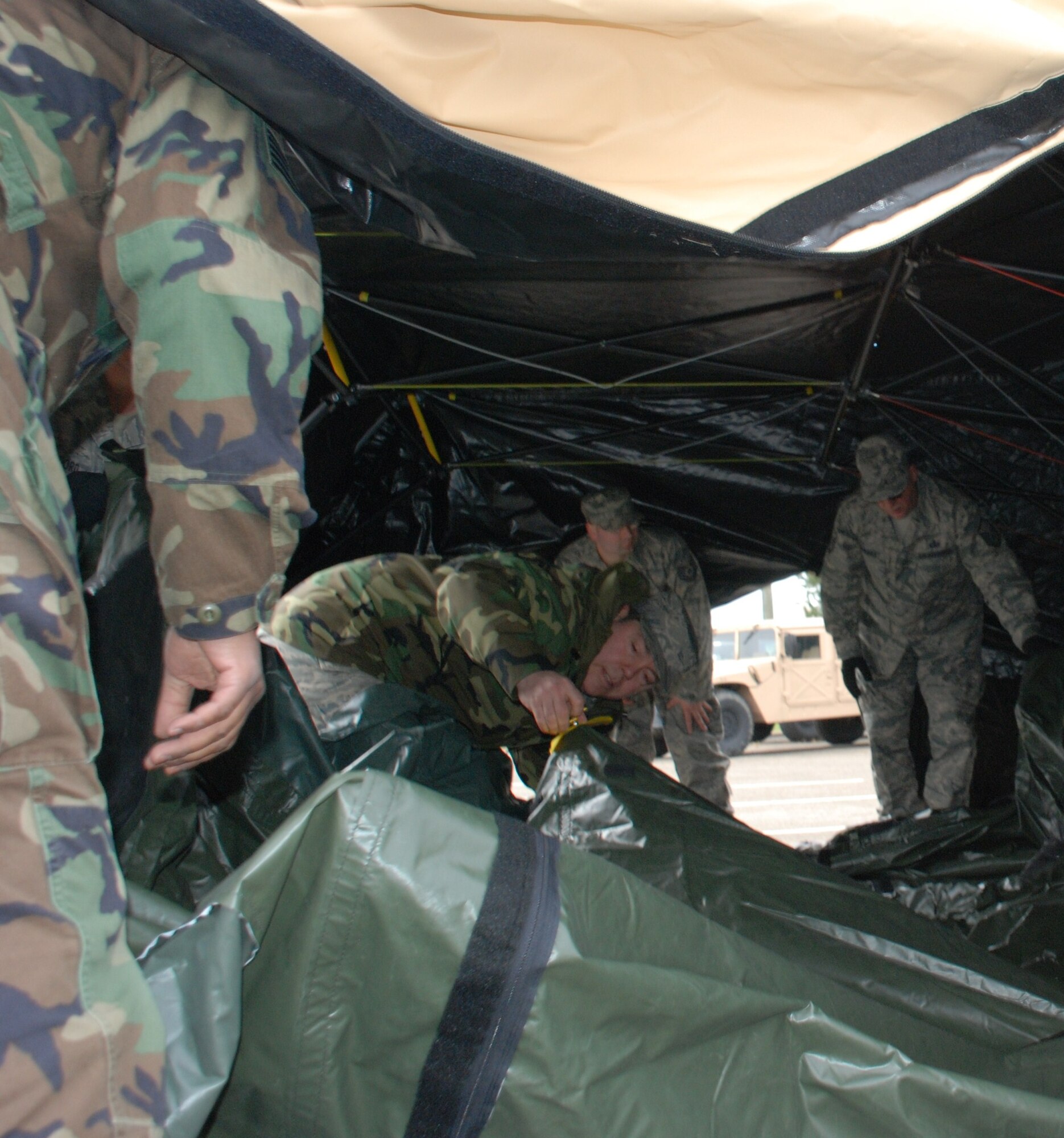 Members of the 439th Communications Squadron conduct an exercise with the Joint Incident Site Communications Capability system on Thursday, April 1. Westover is the first Air Force Reserve Command base to receive the JISCC 