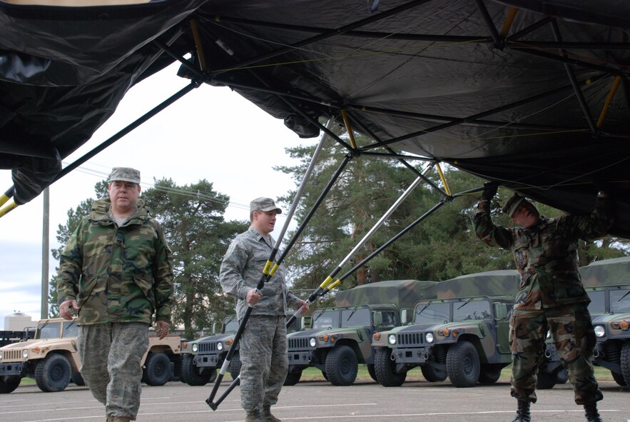 Members of the 439th Communications Squadron conduct an exercise with the Joint Incident Site Communications Capability system on Thursday, April 1. Westover is the first Air Force Reserve Command base to receive the JISCC 