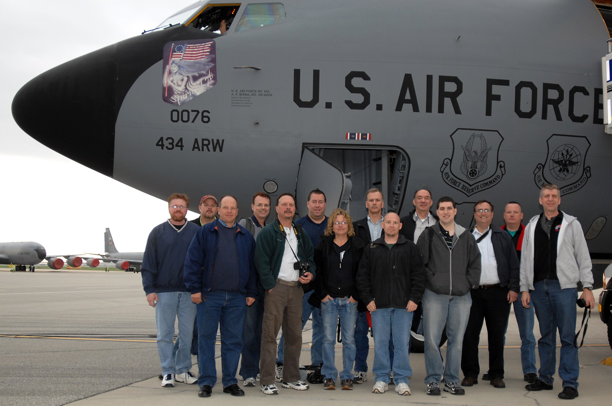 GRISSOM AIR RESERVE BASE, Ind., -- Employers of Grissom Reservists take a moment to pose for a group photo prior to departing on an aerial refueling mission. The group visited the base to learn about Grissom's mission and the support their employees provide to the Air Force Reserve Command.  (U.S. Air Force photo/Tech. Sgt. Mark R. W. Orders-Woempner)