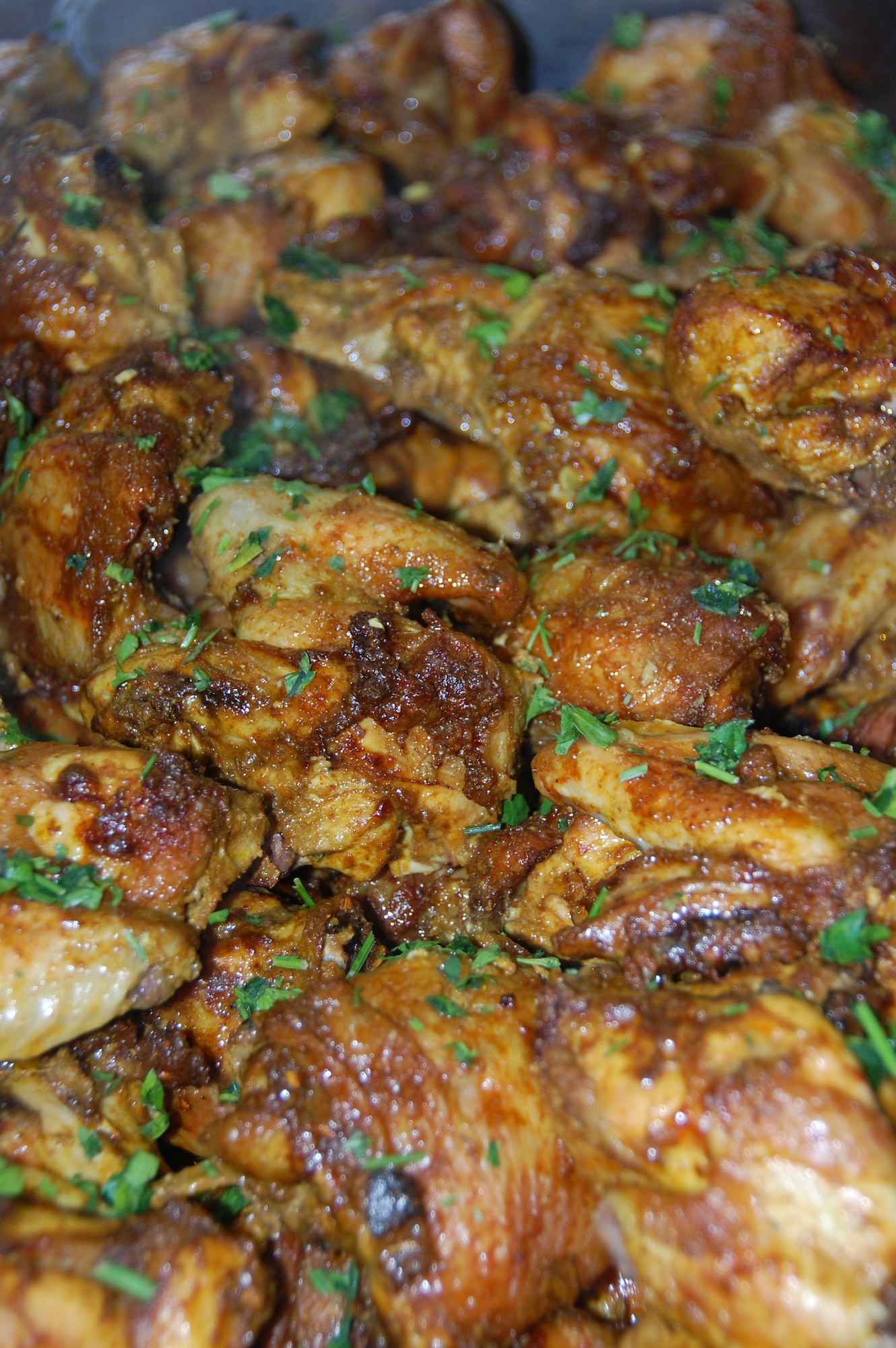 Chicken Tikka, an Indian dish, is just one of four menu items members of the 387th Air Expeditionary Group learned how to prepare during a cooking class held by the Falcon Cafe staff April 6, 2010 at an undisclosed location in Southwest Asia. (U.S. Air Force photo by Tech. Sgt. Lindsey Maurice/Released)