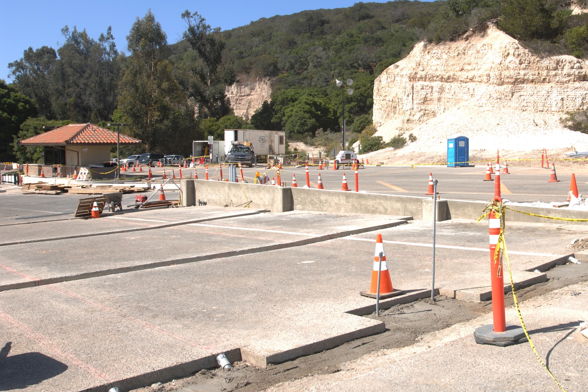 VANDENBERG AIR FORCE BASE, Calif. -- Construction continues at the Lompoc Gate here Thursday, April 8, 2010. With the installation of ground lights, the gate will be better equipped to handle security during hours of darkness. (U.S. Air Force Photo/Senior Airman Christopher Hubenthal)
