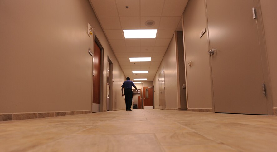 MOODY AIR FORCE BASE, Ga. -- The new motion sensor lights will allow facilities to save energy by activating  when a member enters the room, and then shut s off after no movement is detected. (U.S. Air Force photo by Airman 1st Class Benjamin Wiseman/RELEASED)