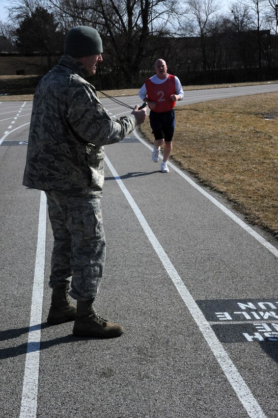 Air Force Reservists at the 932nd Airlift Wing worked on physical fitness training during a recent Unit Training Assembly drill weekend.  The program helps encourage all members to stay fit throughout the year and throughout their lifetime by developing good exercise habits.  (U.S. Air Force photo/Maj. Stan Paregien)