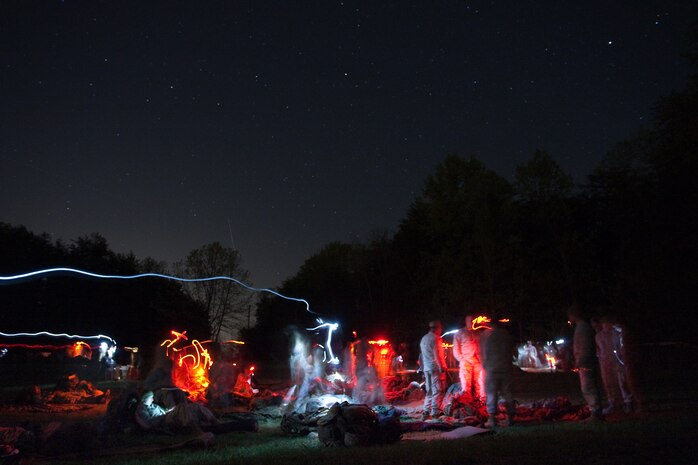 Marines from 2nd Battalion, 25th Marine Regiment, 4th Marine Division, Marine Forces Reserve, prepare for a night patrol in Quantico, Va., April 10.