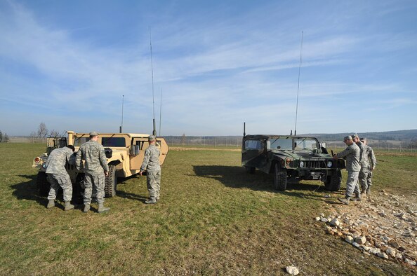 Tactical Air Control Party members from the 2nd Air Support Operations Squadron train on a military ruggedized tablet linked to a satellite communications network during pre-deployment training, Rose Barracks, Vilseck, Germany, April 8, 2010. The 2nd ASOS kicked off a 45 day pre-Afghanistan training plan, sharpening critical combat skills in preparation for upcoming Operation Enduring Freedom deployments. (U.S. Air Force photo by Senior Airman Tony R. Ritter)



