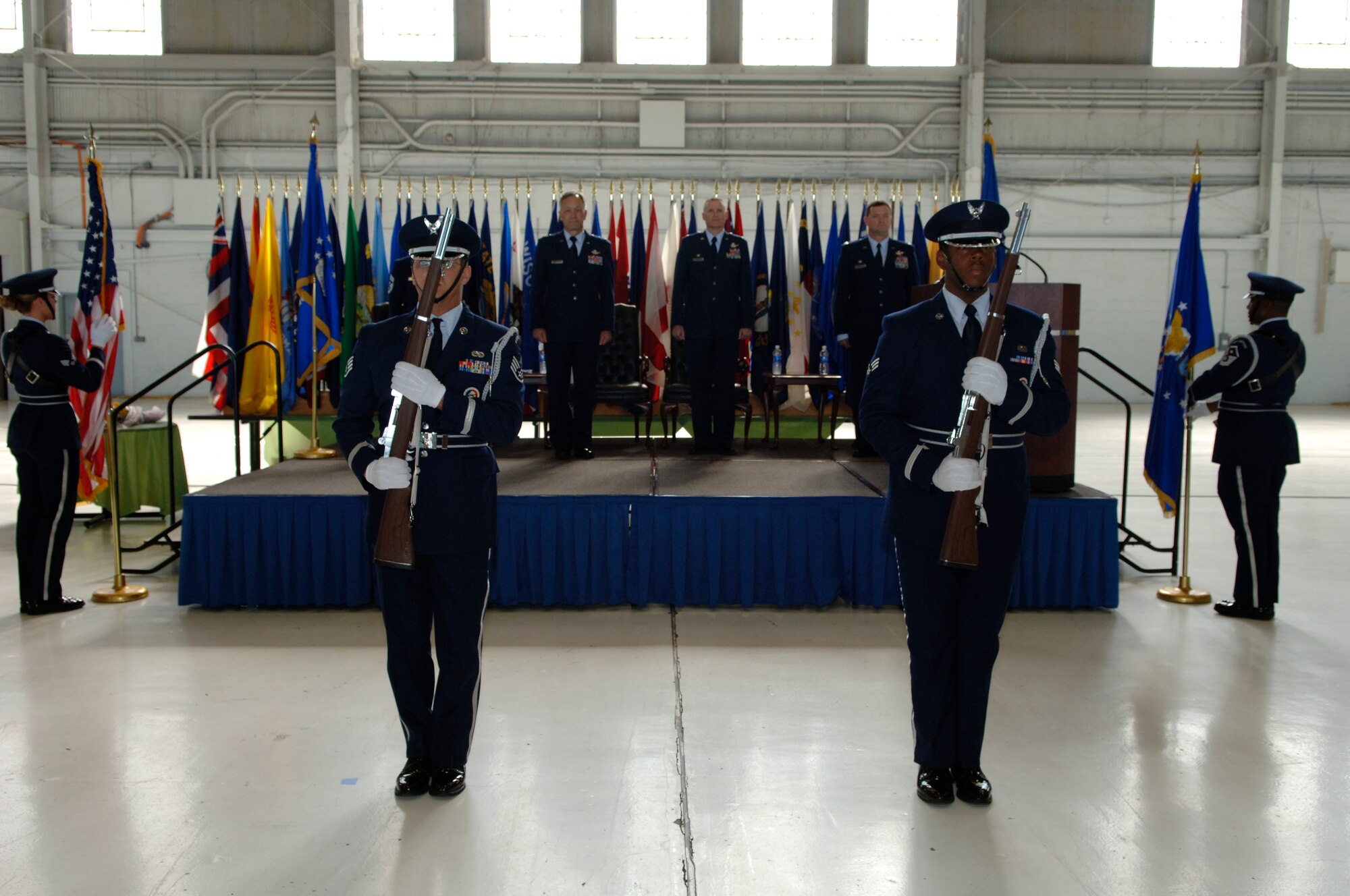 927th Honor Guard posts the colors during the 927th Change of Command Ceremony here Saturday (U.S. Air Force photo by Tech. Sgt. Hauser)