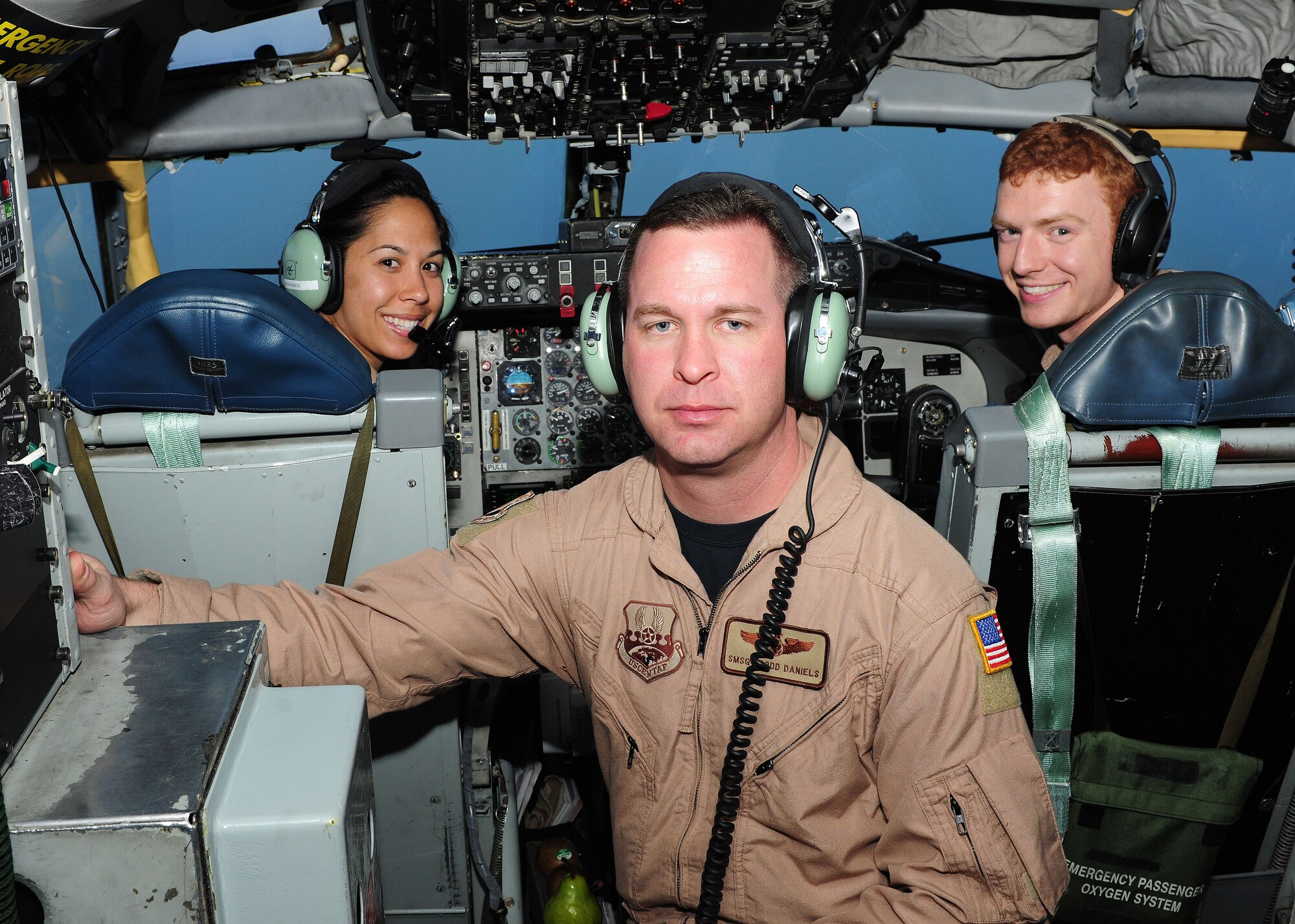 U.S. Air Force Capt. Christine Stanaback, Senior Master Sgt. Todd Daniels, and Capt. Mike Castlen, 22nd Expeditionary Air Refueling Squadron air crew, successfully flew the unit’s 16,000th sortie April 10, 2010. This 16,000th sortie is a culmination of monumental efforts, not just by air crews and maintainers, but the whole team at the Transit Center at Manas, Kyrgyzstan. (U.S. Air Force photo/Senior Airman Nichelle Anderson/released)