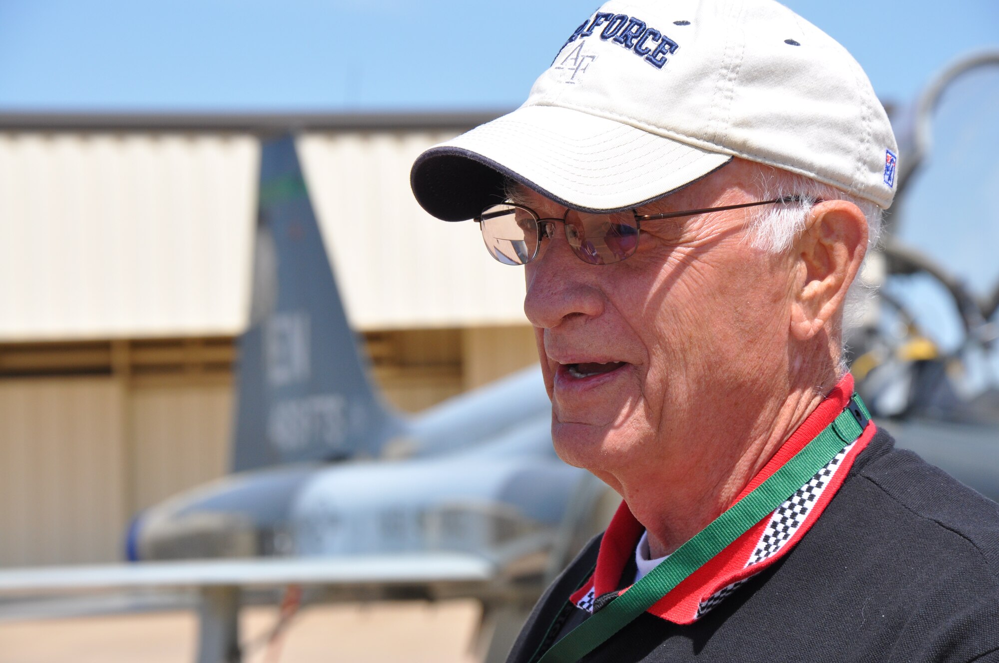 An F-105 pilot from the 469th Tactical Fighter Squadron, retired Col. Tom Norris, shares his story of being shot down and held as a prisoner of war in Vietnam during the 469th TFS reunion here Friday. (U.S. Air Force photo/1st Lt. Brittany Martin)