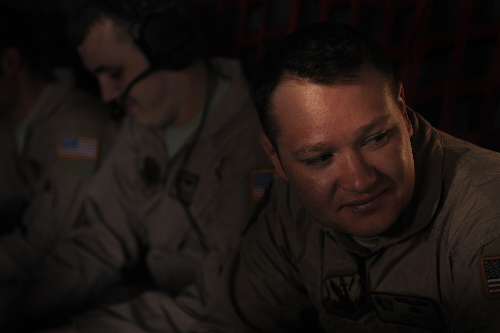 MOODY AIR FORCE BASE, Ga. -- Staff Sgt. Jeffery Oswood, 41st Rescue Squadron flight engineer, prepares for takeoff in a C-130E Hercules aircraft here April 12. The 41st RQS will be providing casualty evacuation during exercise Angel Thunder. (U.S. Air Force photo by Airman 1st Class Benjamin Wiseman/RELEASED)