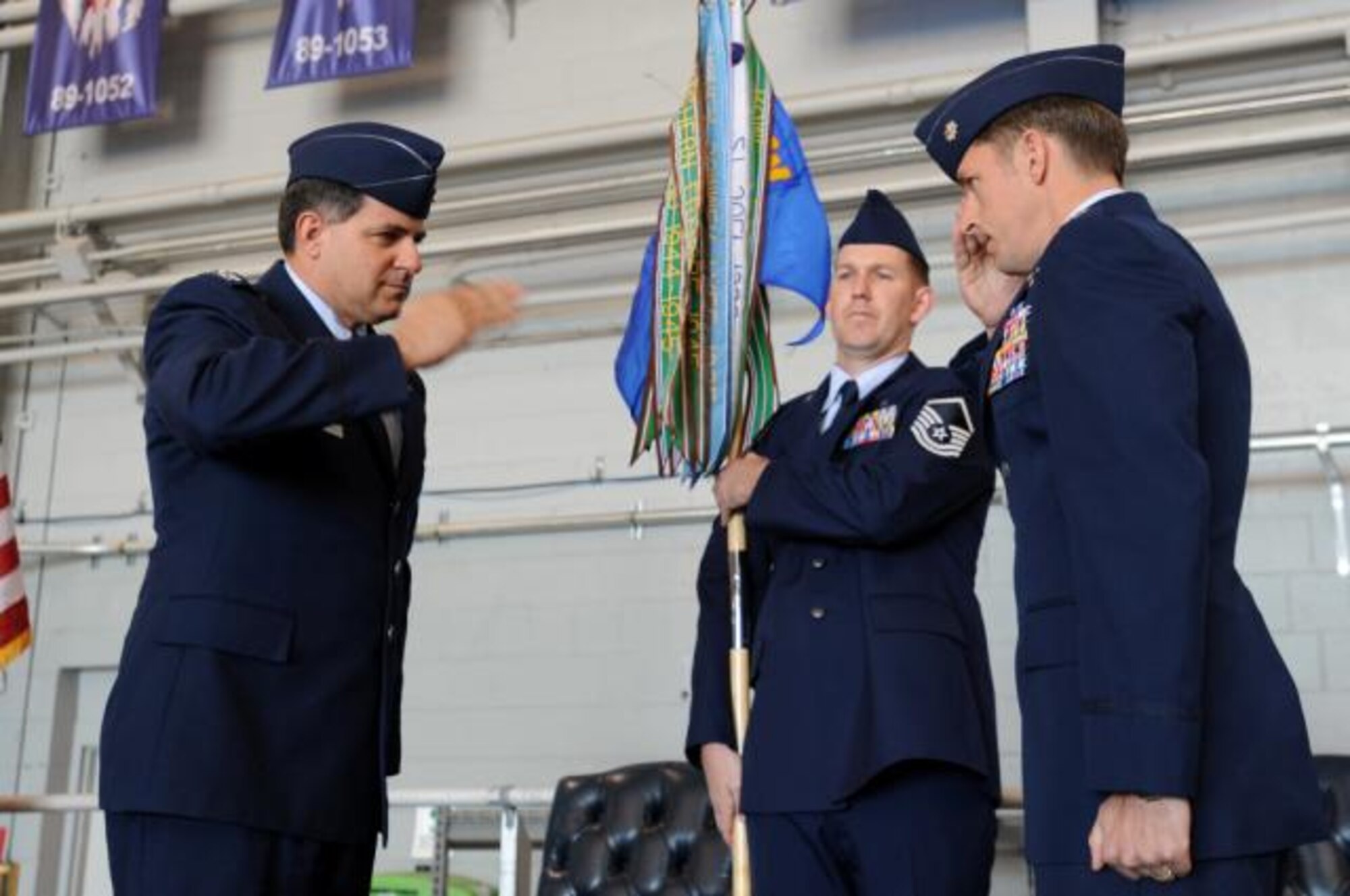 Lieutenant Col. Justin Hoffman assumes command of the newly reactivated and redesignated 34th Special Operations Squadron April 9, 2010. During the ceremony the 1st Special Operations Group reactivated and redesignated the 34th Troop Carrier Squadron as the 34th Special Operations Squadron and Colonel Justin Hoffman was named commander, continuing a legacy that began more than 65 years ago. (U.S. Air Force photo by Senior Airman Matthew Loken)
