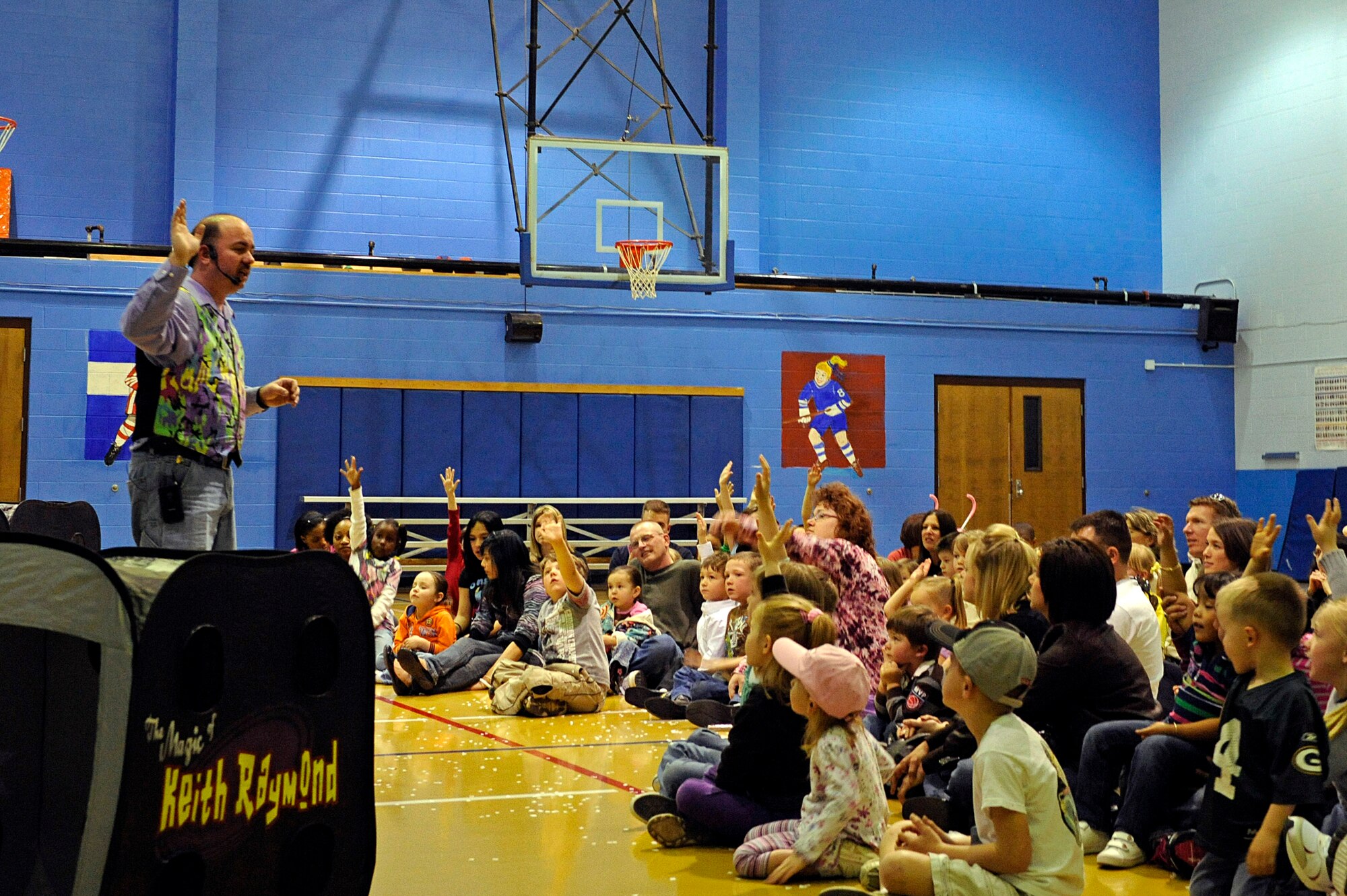 ELLSWORTH AIR FORCE BASE, S.D. -- Keith Raymond asks for volunteers to assist him on his next magic trick, April 10. More than 40 children attended to the magic show at the Youth Center, which was held in celebration of the Month of the Military Child. (U.S. Air Force photo/Airman 1st Class Matthew Flynn)
