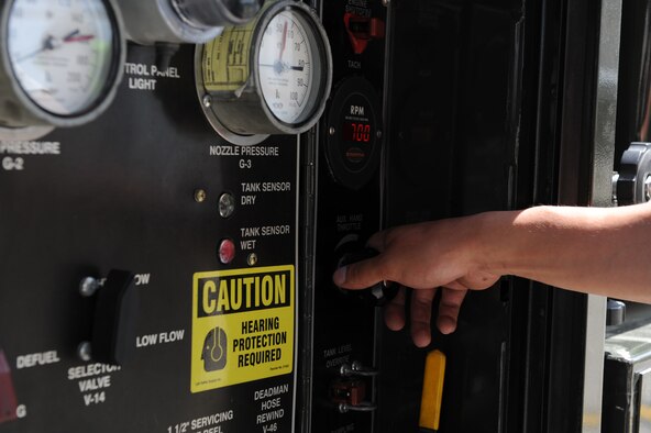 SEYMOUR JOHNSON AIR FORCE BASE, N.C. -- Senior Airman Brian Rodriguez prepares to refuel an F-15E Strike Eagle here, April 8, 2010. During a typical day, fuels operators refuel up to 10 aircraft. Airman Rodriguez, 4th Logistics Readiness Squadron fuels distribution operator, hails from South Windsor, Conn. (U.S. Air Force photo/Airman 1st Class Gino Reyes)