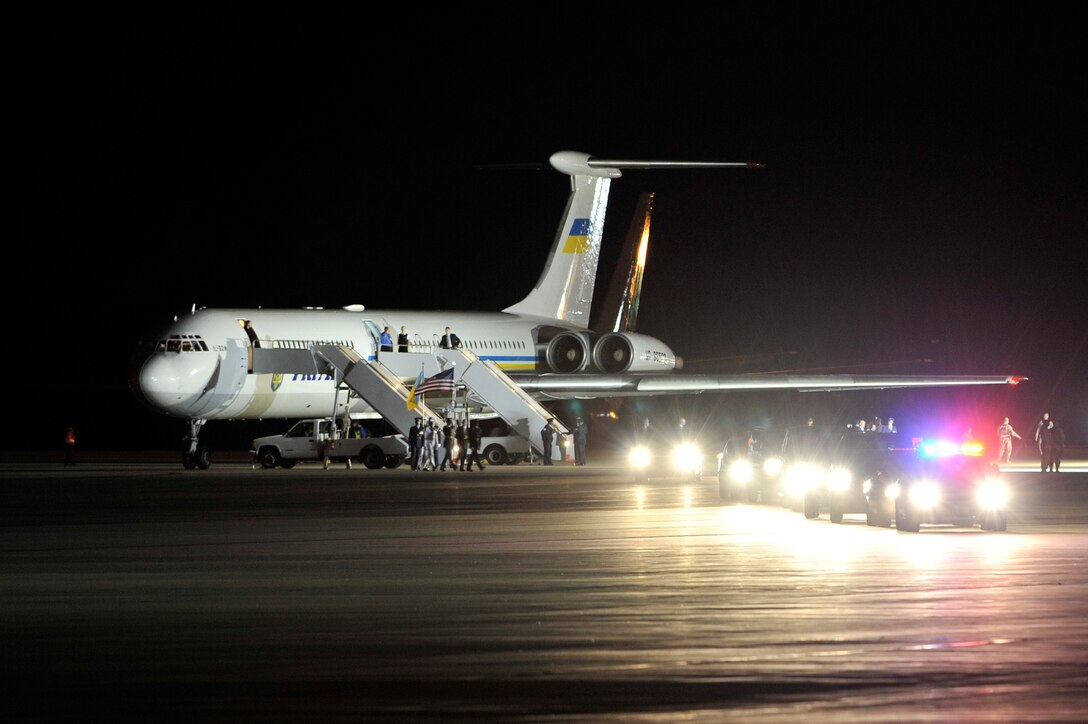 Ukrainian President Viktor Yanukovych's motorcade departs the flight line on Joint Base Andrews, Md., April 11, 2010, on its way to the Nuclear Security Summit hosted by President Barack Obama in Washington, D.C., this Monday and Tuesday. The 316th Wing is leading operations to provide safe, effective, and efficient arrival and departure services for the invited guests transiting Andrews. (U.S. Air Force photo by Airman 1st Class Perry Aston) 