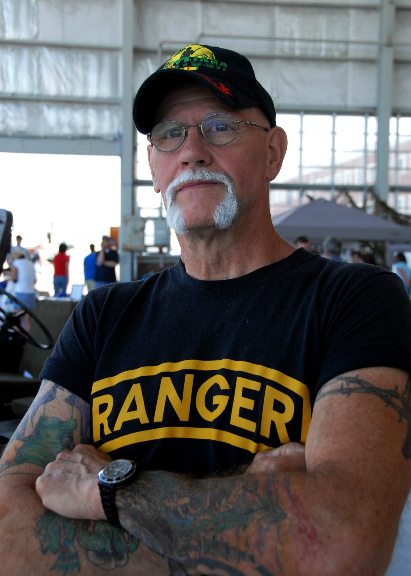 Lawrence Grover, a 65-year-old Vietnam veteran was at the Eglin 75th Anniversary Air Show April 11 promoting "Wall that Heals" memorial wall.  The "Wall" will be on exhibit June 17-20.  Mr. Grover, a former Army Ranger, was decorated with a Purple Heart and a Bronze Star during his tour. (U.S. Air Force photo/Samuel King Jr.) 